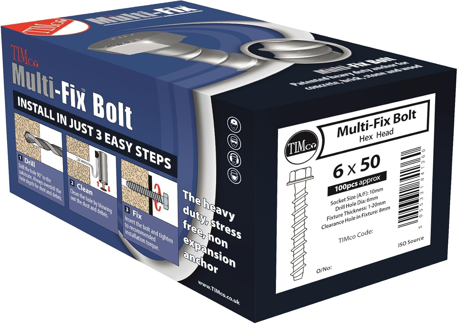 TIMco MF10160 Multi-Fix Hex Flange Head Bolt 10 x 160 - Micro Plating (Box of 50), Silver