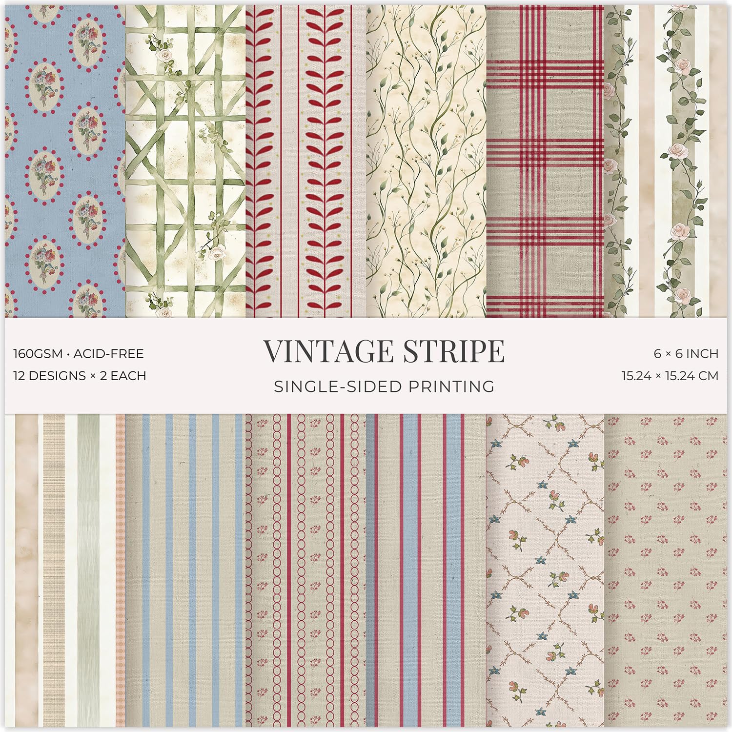 Vintage Stripe Scrapbook Paper Pad - 24 Sheets -1