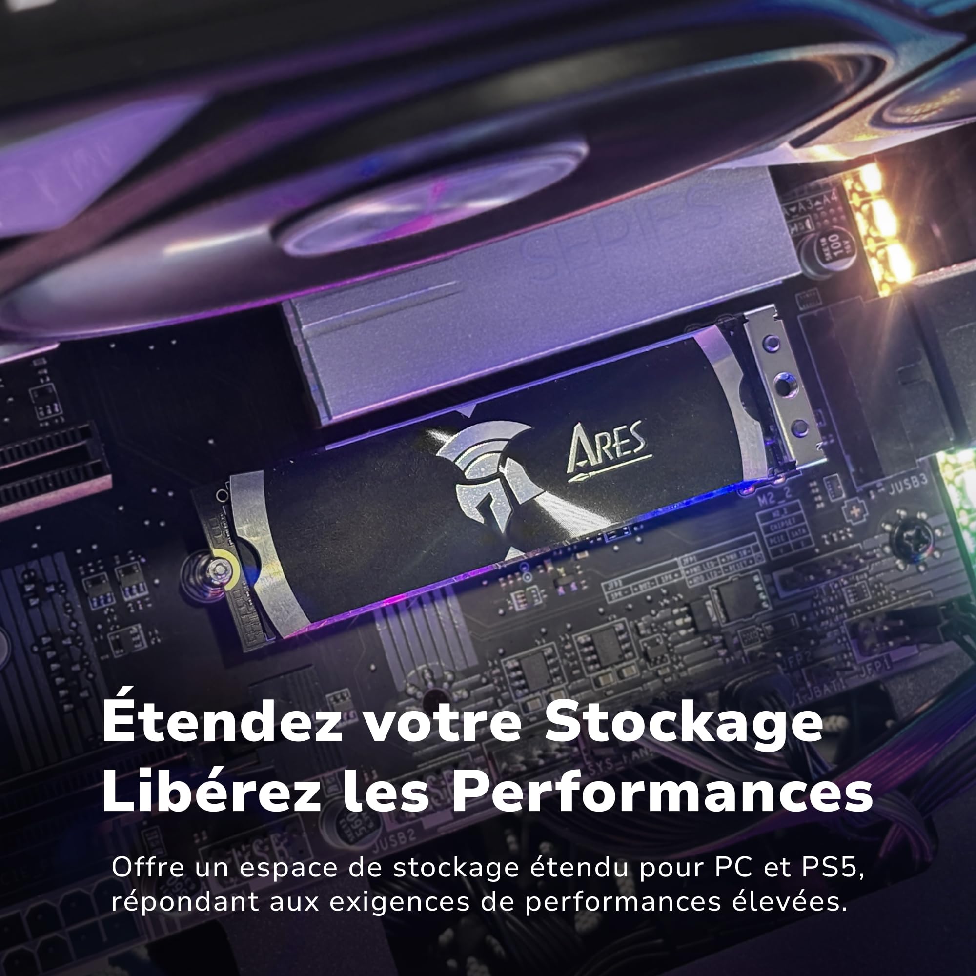 DATO SSD Gen4 avec dissipateur Thermique 2 to NVMe PCIe 4.0 M.2 2280, Jusqu’à 7200/6850 Mo/s, SSD Haute Performance pour Le Gaming et la création – Ares Dark Sword Lite Série