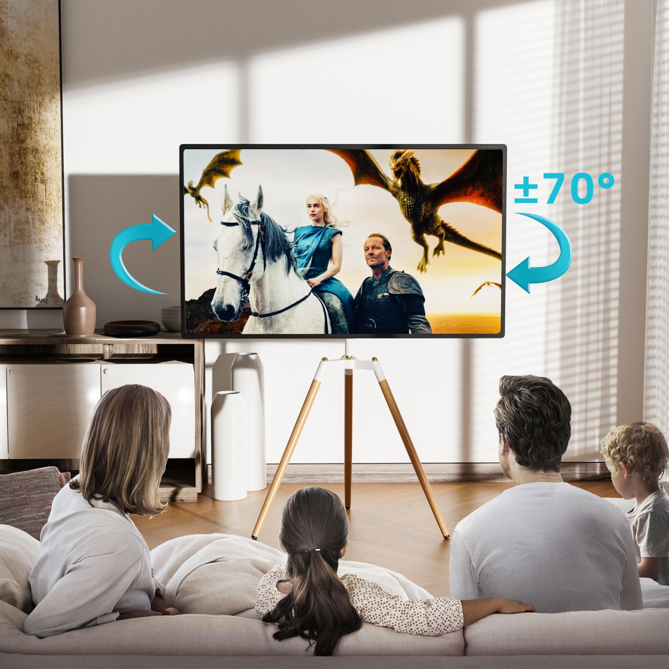 ETHU TV Staffelei bis 40kg, TV Stativ für 32-65 Zoll Curved Fernseher | Universeller TV-Bodenständer, höhenverstellbar & 140° schwenkbar, max. VESA 600x400mm, für LED LCD LED & Curved TV