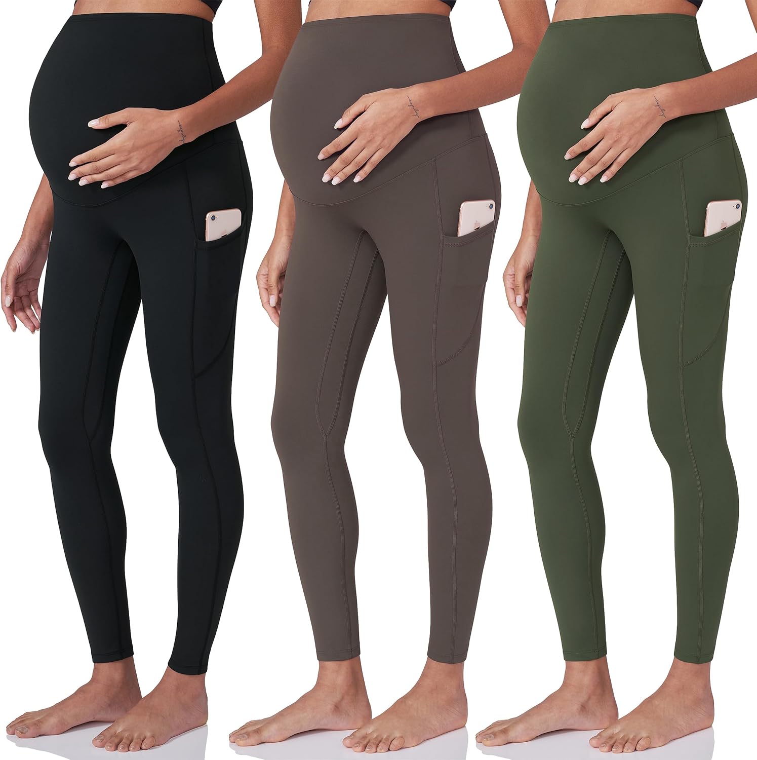 POSHDIVAH 3 Pack Women's Maternity Workout Leggings Over The Belly Pregnancy Yoga Pants with Pockets