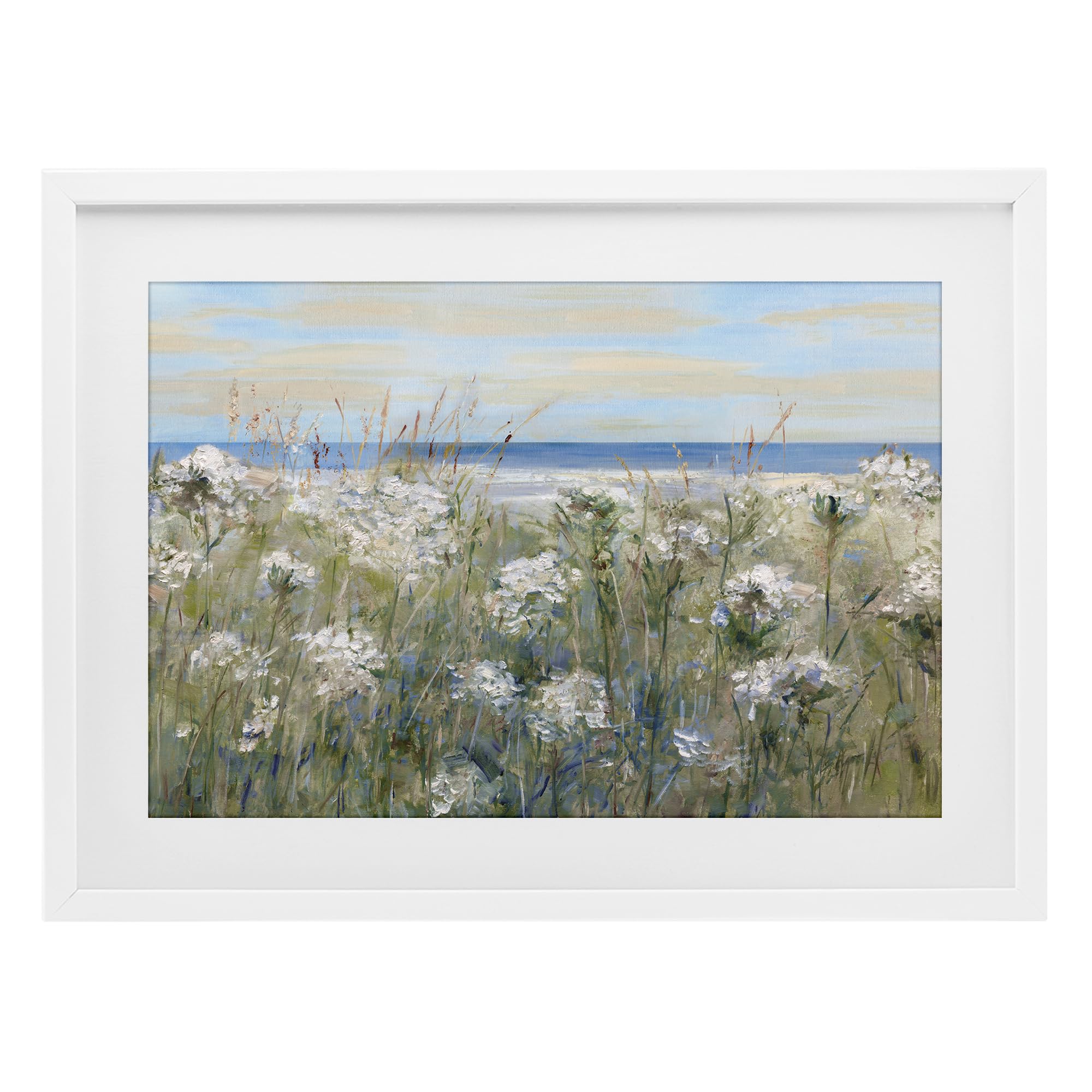 Stupell Industries Coastal White (Textured) Impressionist Seaside Meadow Floral, 17 X 23 Inch Framed Print Under Glass