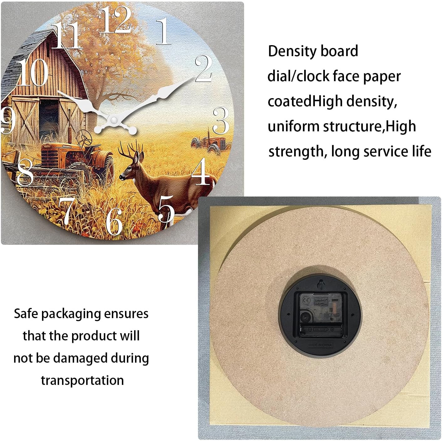 XNM Rustic Wooden Decorative Wall Clocks Battery Operated 16 Inch Farmhouse Natural Landscape Wall Clock for Living Room Farm Deer Silent Wall Clock Non Ticking