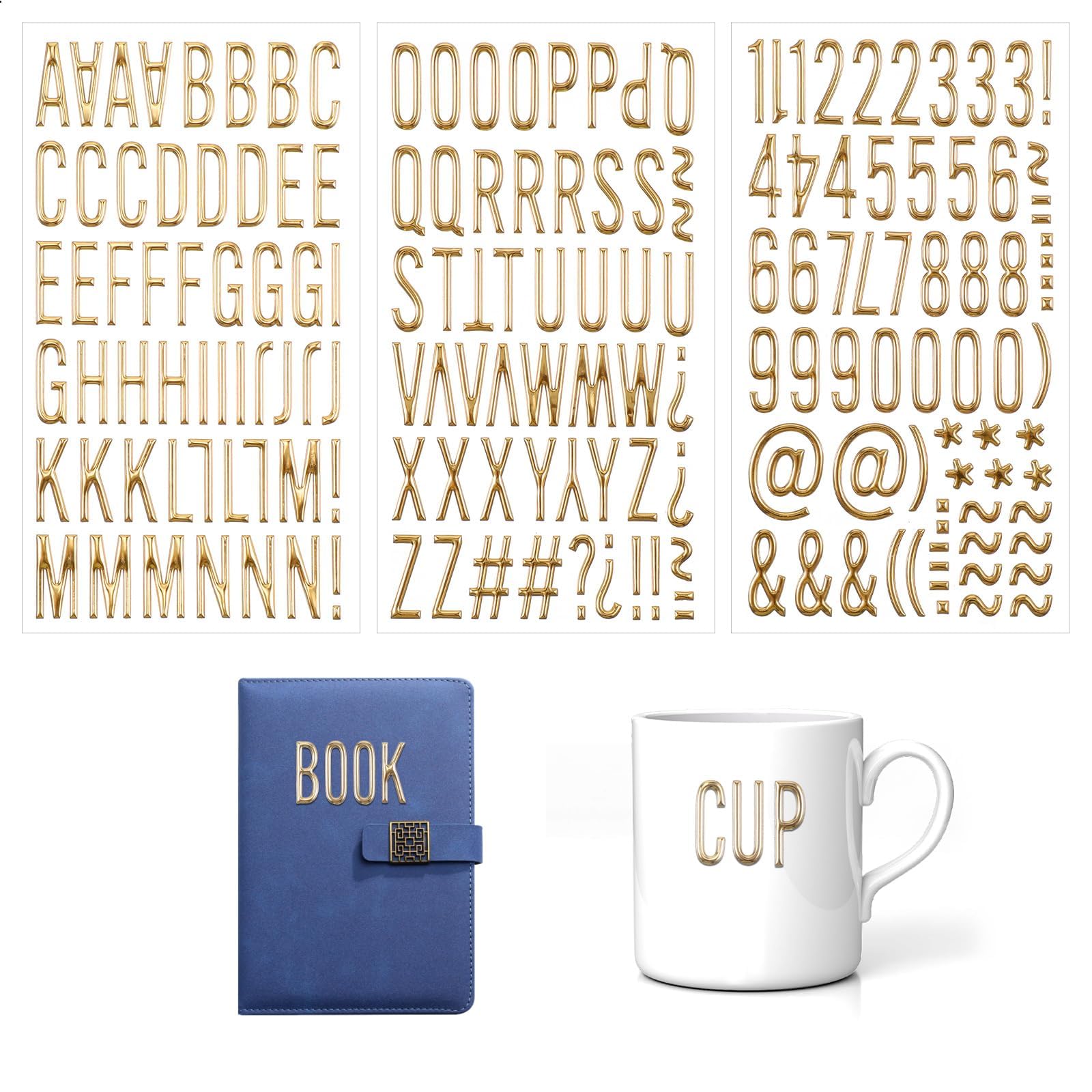 Alphabet Sticker, 3PCS Journaling Stickers Set with Aesthetic Design, 3D Gold Letter and Number Stickers for Scrapbooking, DIY Crafts, and Wall Decoration-image-26