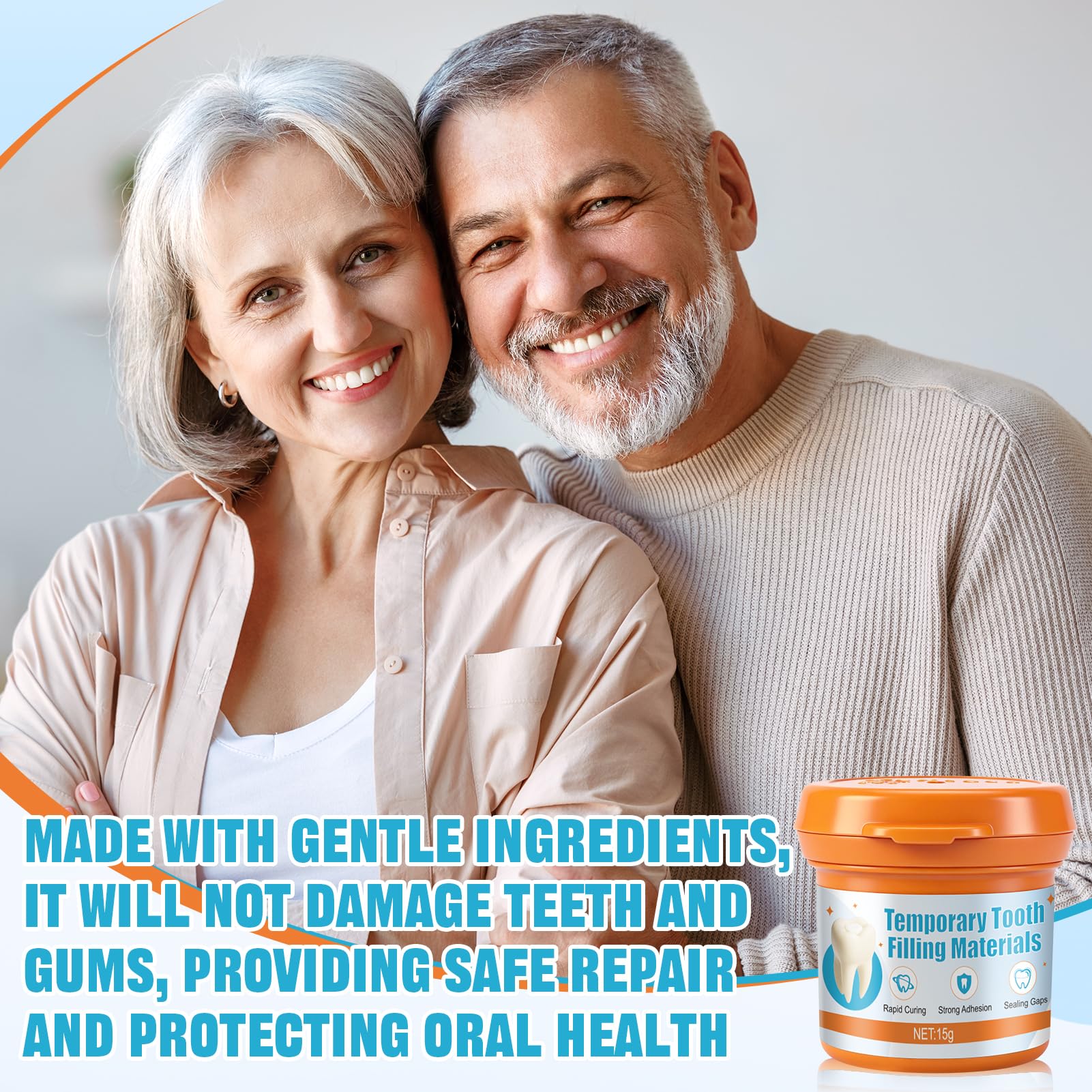 Empaste Dental Profesional, Cemento Dental para Relleno Temporal de Caries y Restauración de Emergencia, 15g