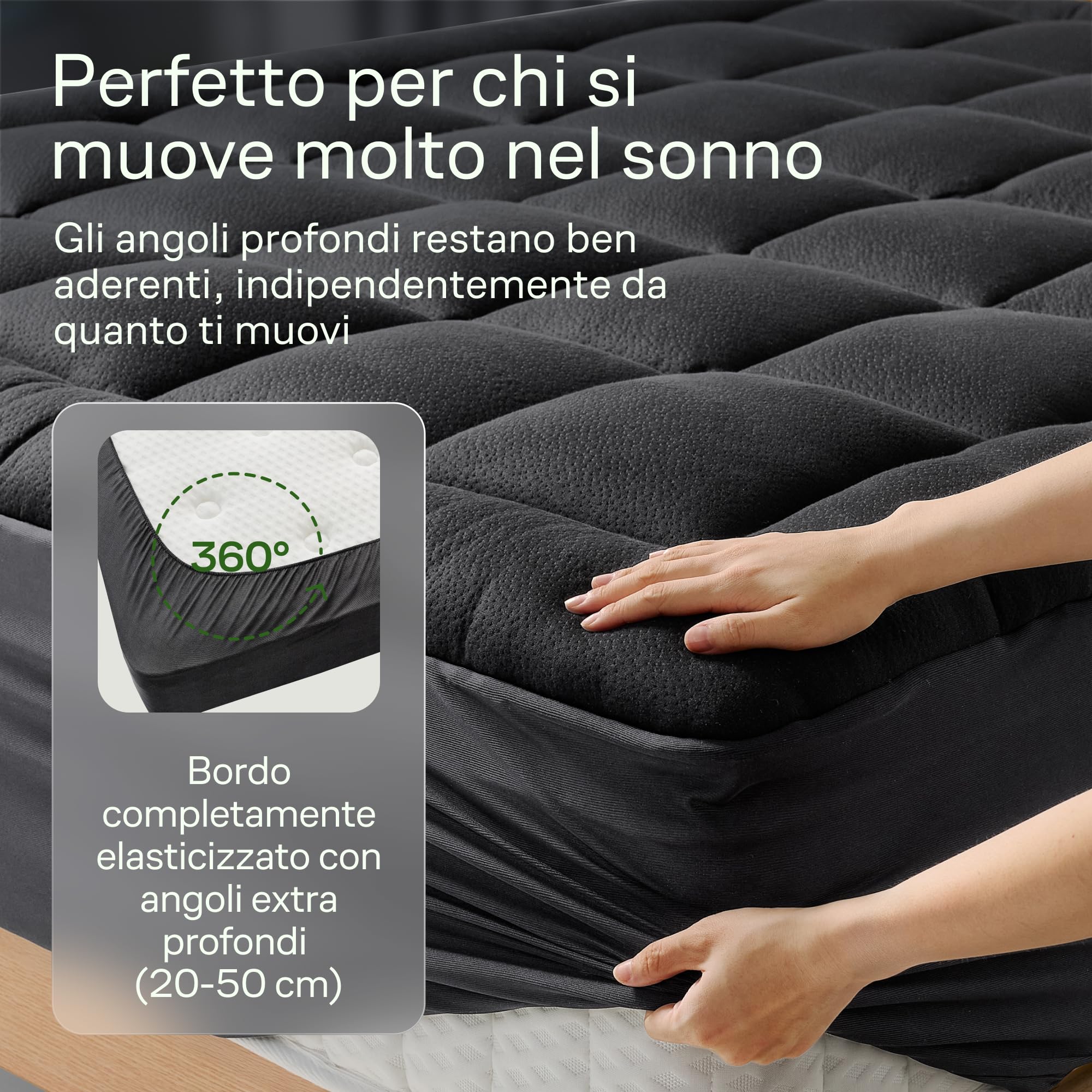 Coprimaterasso Schwarz Cloud Comfort – Protezione ultra morbida, traspirante e rinfrescante in viscosa di bambù – 160x200 cm, altezza ottimale per il riposo