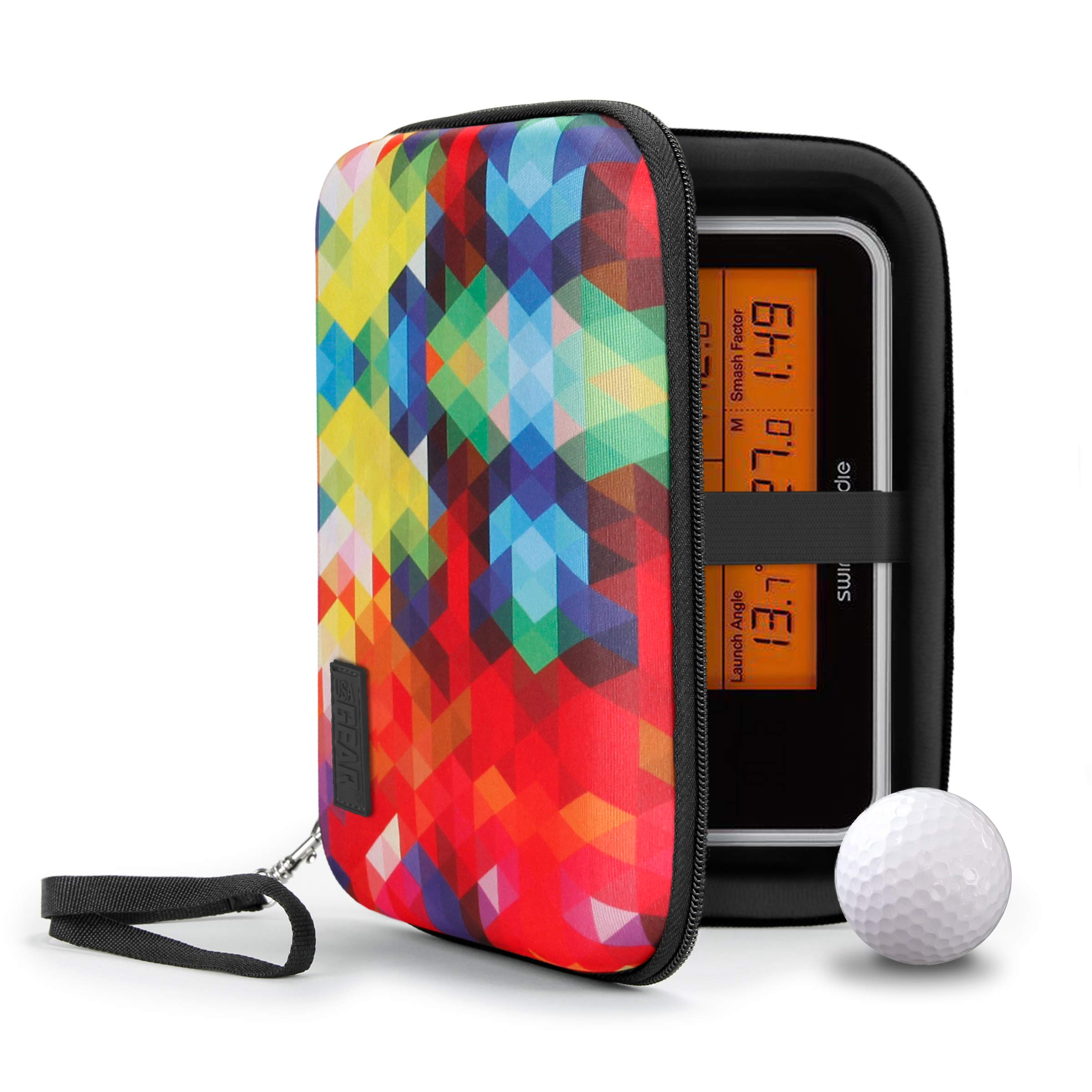 USA GearGolf Launch Monitor Case, Swing Caddie Hard Case with Scratch Resistant Interior, Water Resistant Exterior - Compatible with Swing Caddie SC300i, Voice Caddie, Garmin R10 and more - Geometric