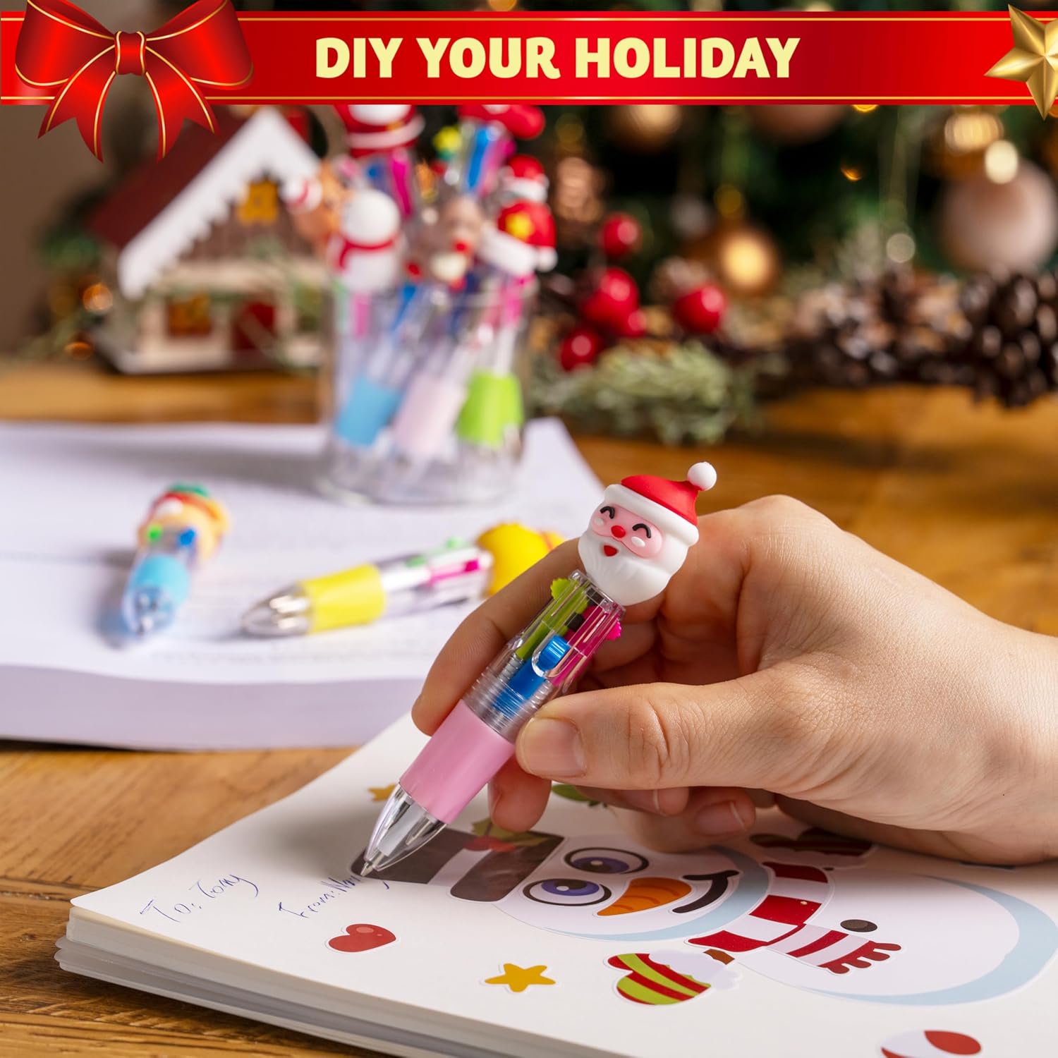 JOYIN 24 PCS Christmas Multicolor Pens Bulk For Kids, 4 Colors in 1 Ballpoint Pen for Xmas Party Favors, Christmas Stocking Stuffers For Students Teacher Classroom Prize Gifts, Goodie Bag Fillers