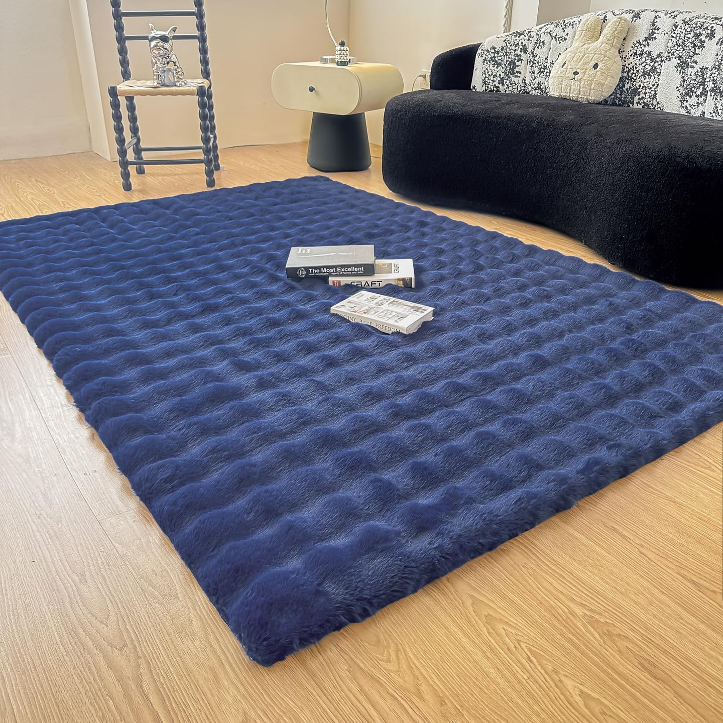 Navy Blue Rabbit Plush Area Rug for Bedroom Living Room Sofa,4'X6' Faux Fur Fluffy Shaggy Rectangular Square Rug for Kids Teen Girls Room,Furry Carpet Rug for Nursery Baby Room Decor for Teenage Navy Blue 4' x 6' (Rectangular)