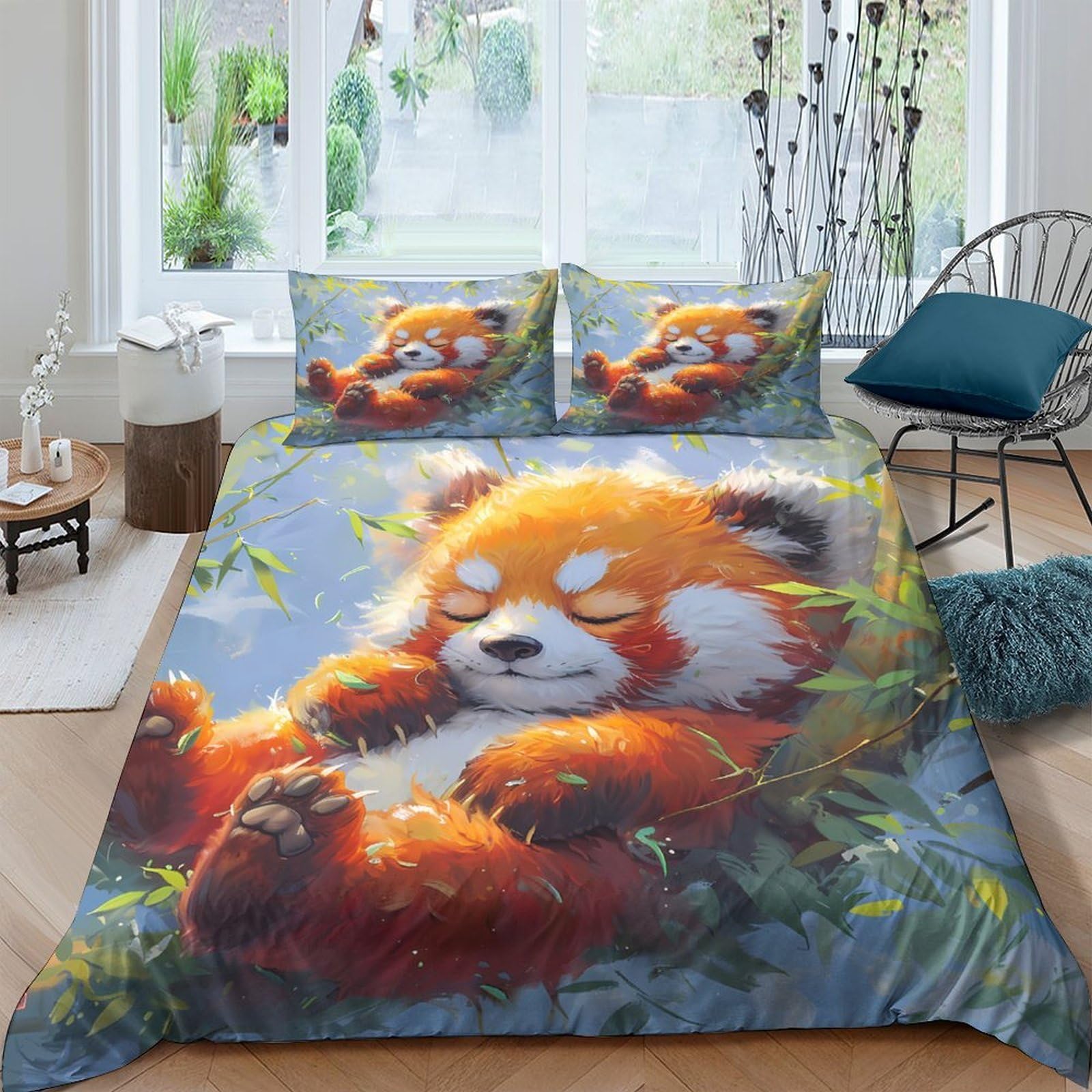 Ctjqhvkz Style-10 3D Printed Sleeping Red Panda Fitted Sheet Microfiber Soft Animal Forest Bed Sheet Non-Slip Washable For Bedroom Single（135X200cm）