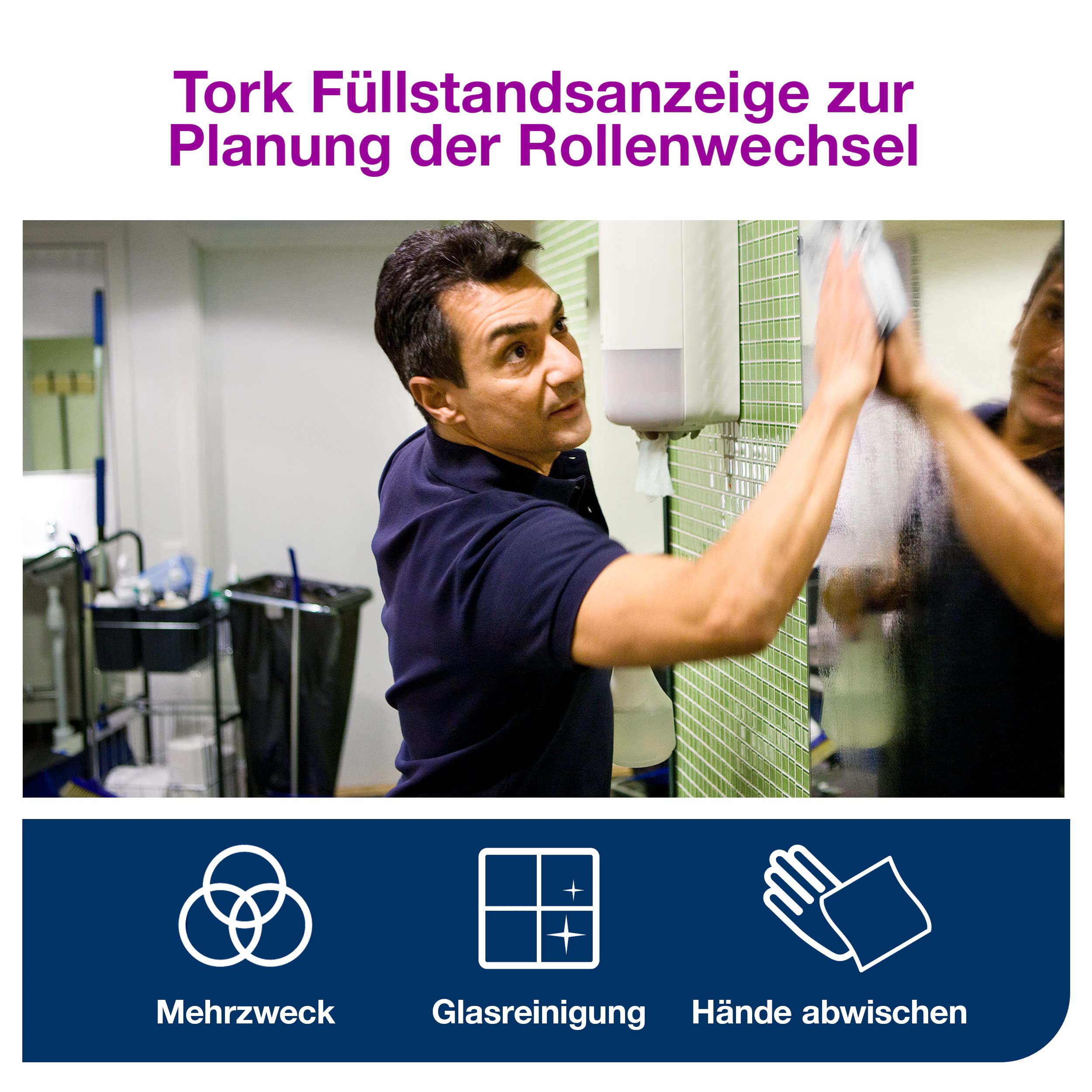 Tork 100134 Mehrzweck Papierwischtücher für das M2 Innenabrollung Spendersystem / 1-lagiges stabiles Papier in Weiß, 6 x 275 Meter