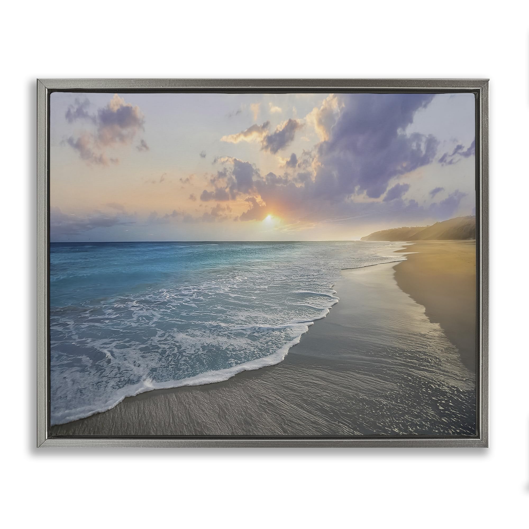 Stupell Industries 'Sunset over Tranquil Coast', Floating Frame Canvas Art, Gray, 21 x 17 Inches, Easy to Hang and Sturdy, Made in USA, by Mike Calascibetta