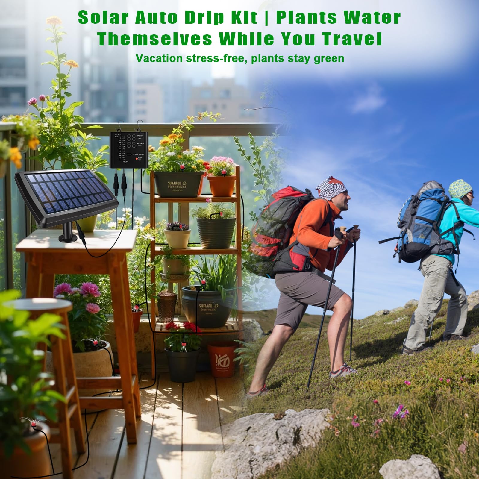 Sistema di irrigazione a goccia automatico solare, 12 impostazioni del timer, sistema di irrigazione da giardino, dispositivi di irrigazione automatica per piante, aiuole rialzate, serre, viaggi