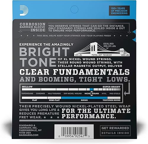 Miniatura 54 de Cuerdas para guitarra, bajo, de la marca D'Addario, blanco negro rojo azul