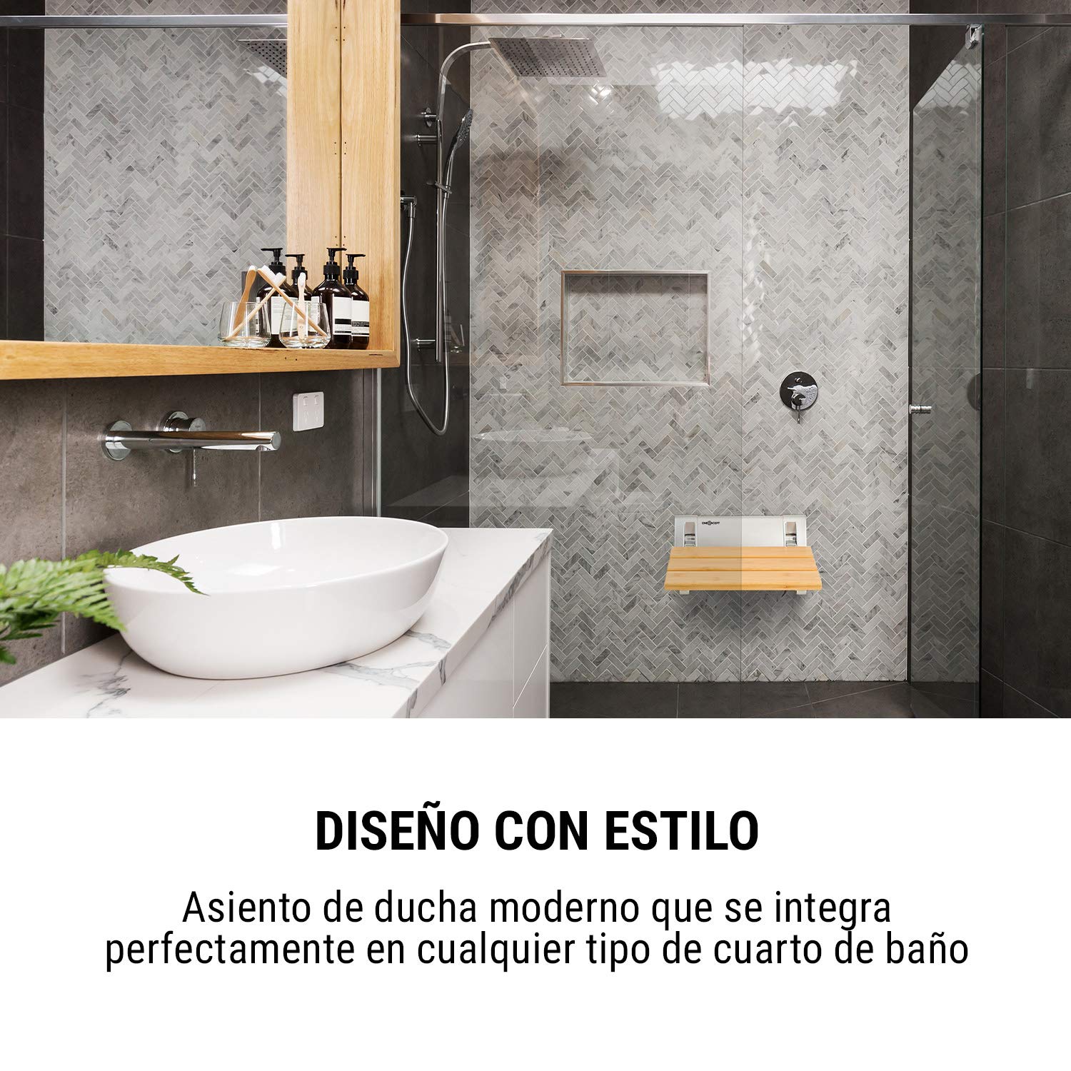 oneConcept Arielle Asiento de Ducha - Asiento abatible con de bambú, Soporte de aleación de Aluminio, Peso máx.: 160 kg, Incl. Material de Montaje, Tipo: Arielle, marrón