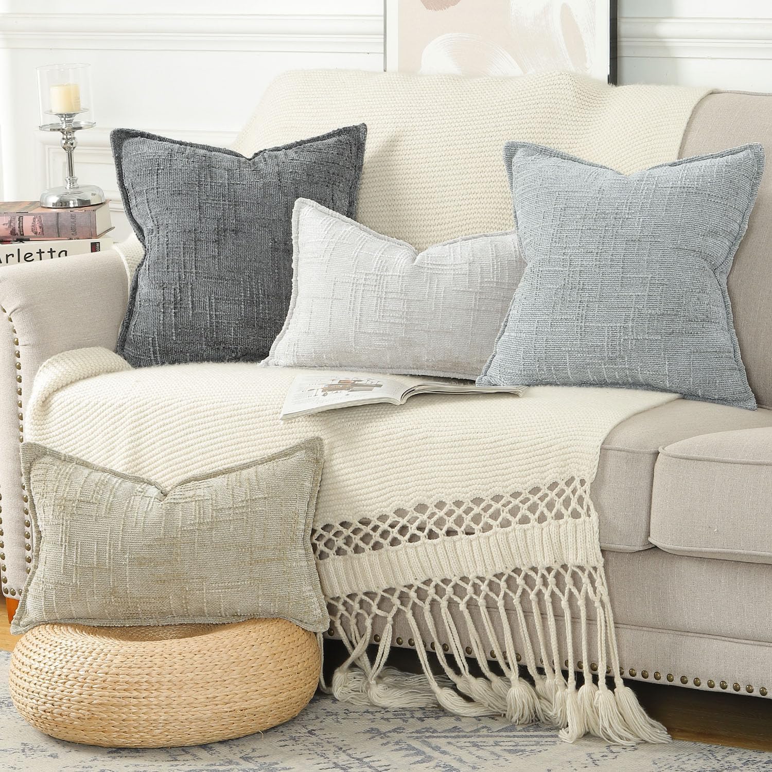 MADIZZ Pack of 2 Chenille Throw Pillow Covers 12x20 Inch Dark Grey Soft Neutral Decorative Throw Pillows for Couch Sofa Boho Accent Cushion Covers Modern Farmhouse Home Decor for Bedroom Living Room - Image 6