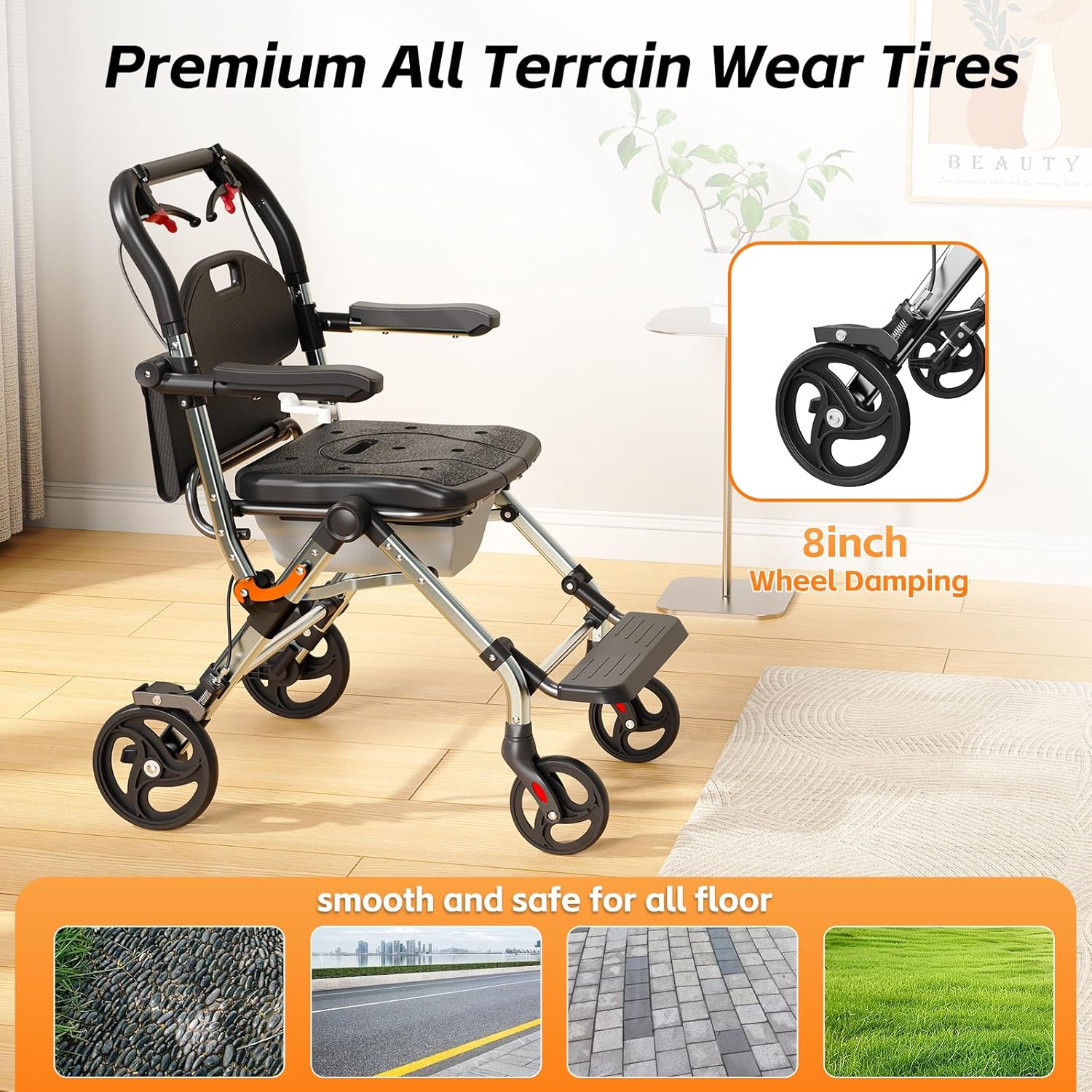 Portable Bedside Commode Chair 3-in-1, Foldable Toilet Chair with Raised Seat & Shower Chair, for Use with Wheelchairs for Adults, Heavy Duty Commode for Elderly, Disabled, Supports 330 lbs (BLACK)