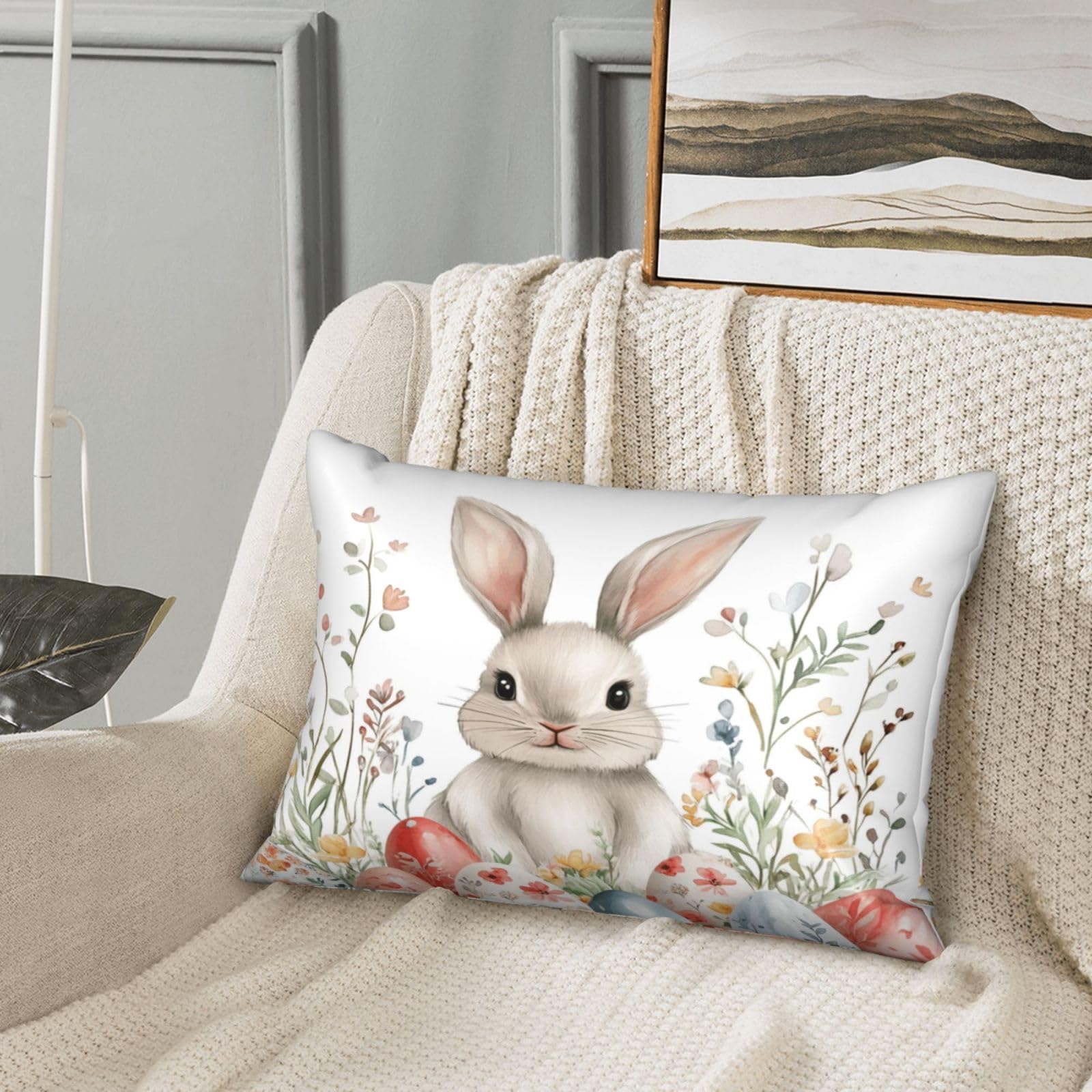 Easter Rabbit Bunny Satin Pillowcase Spring Florals Eggs Silk Pillow Cases for Hair and Skin Slipping Body Pillow Cover with Zipper Queen Size 20x30 Pillowcase Decorative for Kids Bedroom