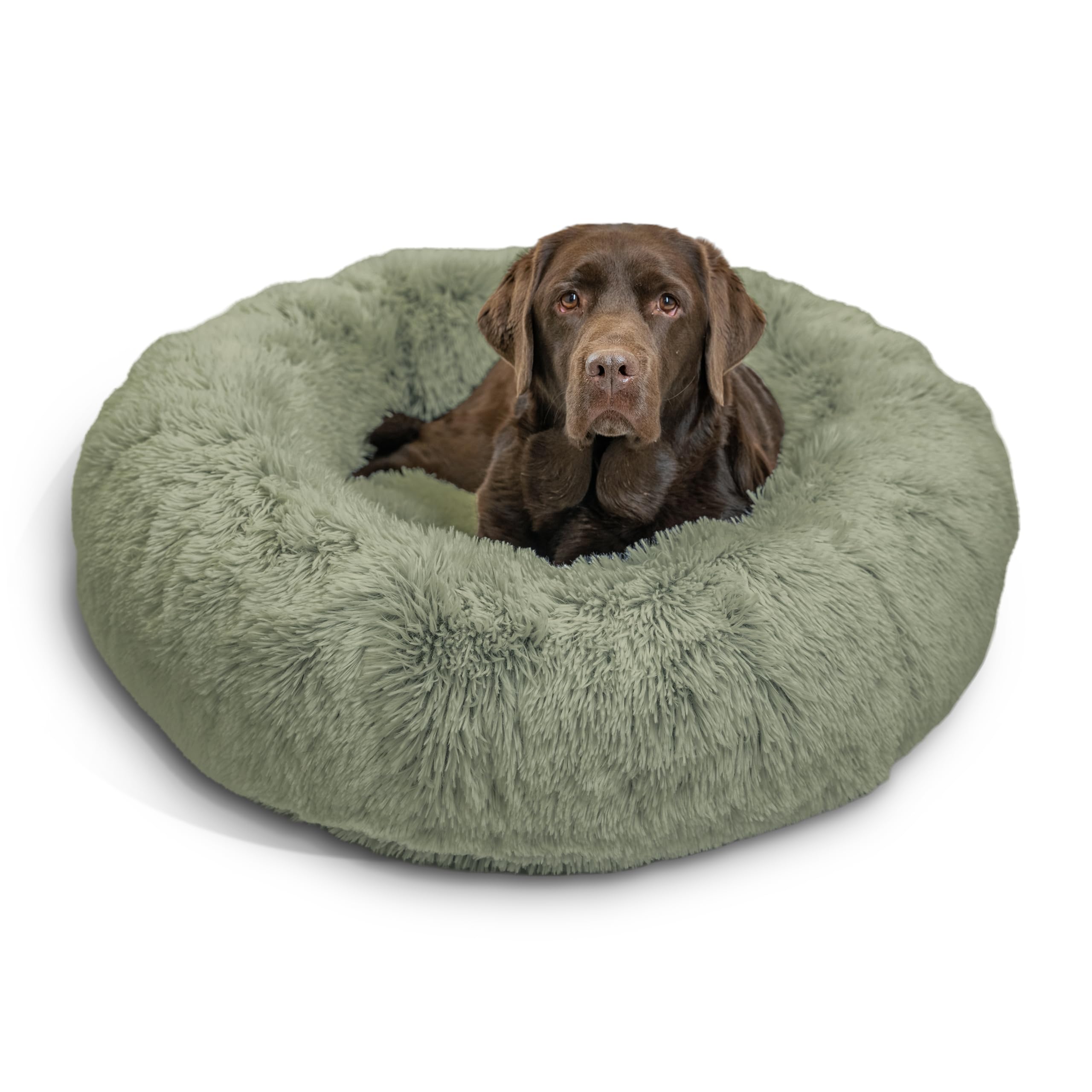 Best Friends by Sheri The Original Calming Donut Cat and Dog Bed in Shag Fur Sage, Large 36"