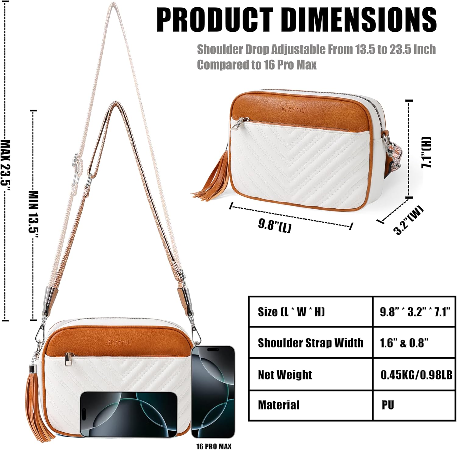 KEXYYUU クロスボディバッグ 女性用 ヴィーガンレザー パース キルト スモール ショルダー ハンドバッグ ウォレット 2つの