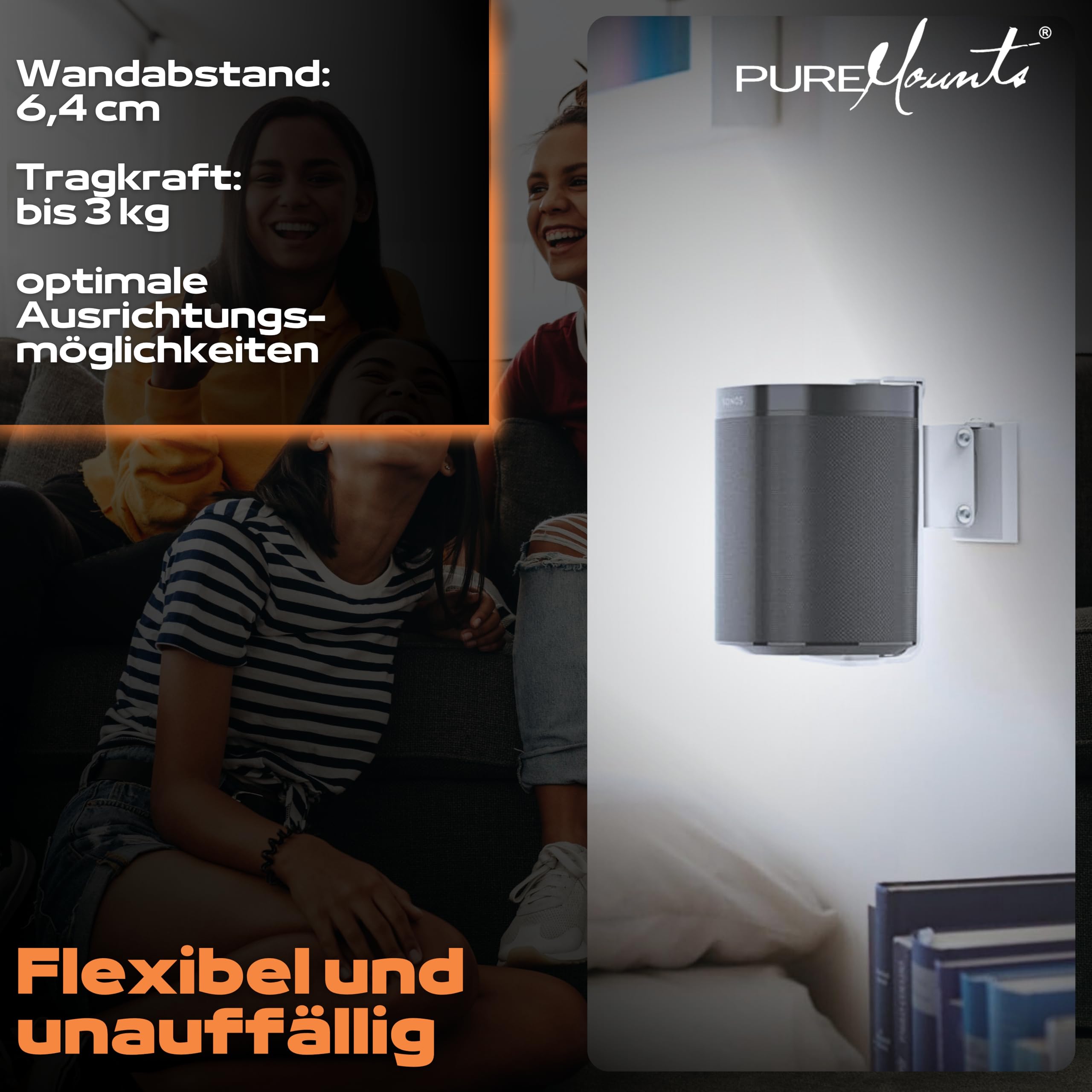 PureMounts, Lautsprecher-Halterung, Wandhalterung für Sonos One, One SL & Play:1, weiß