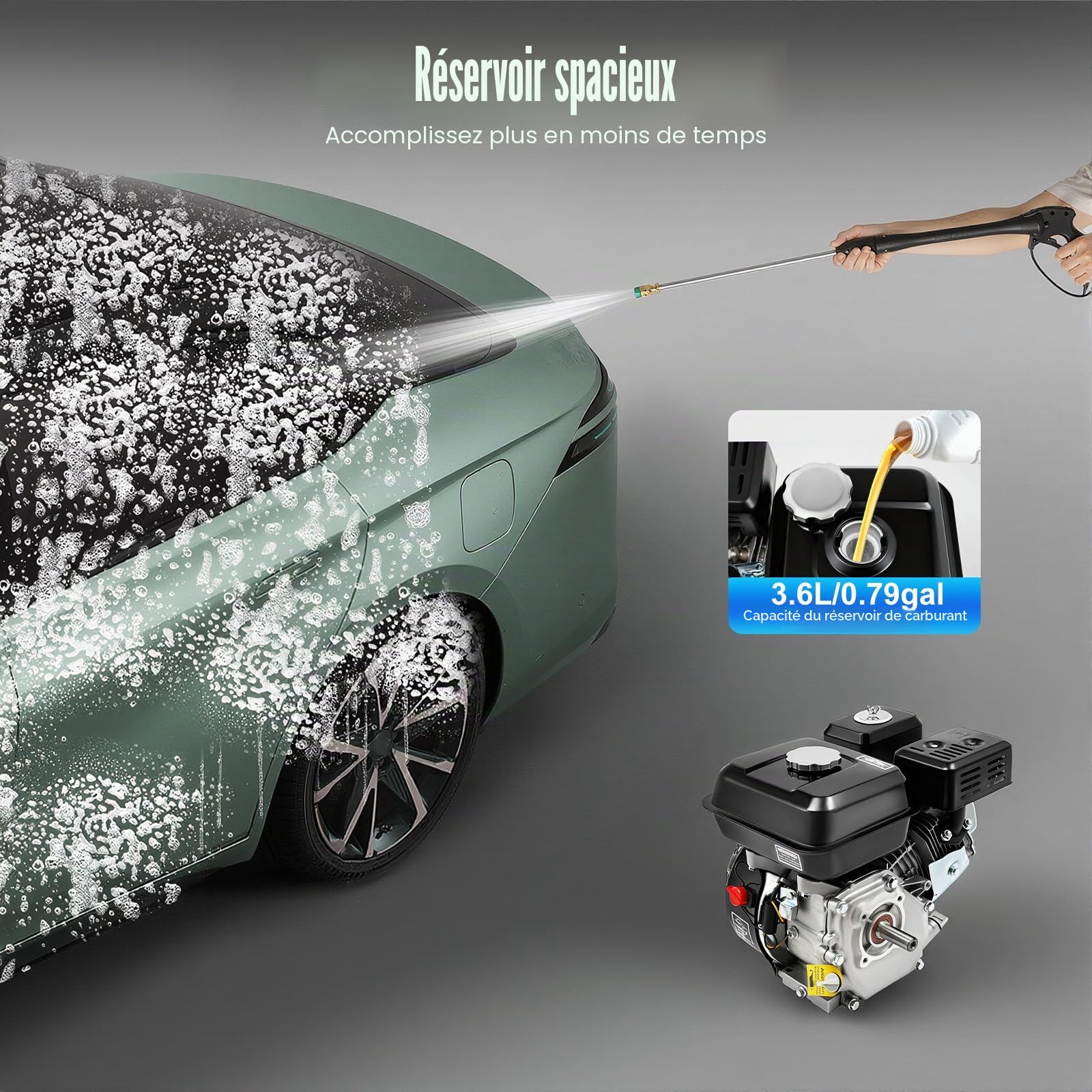 Moteur à Essence 4 Temps 7,5 CV, Moteur Thermique 212cc OHV Monocylindre avec Arbre de 20 mm de Diamètre et Alarme d'Huile - Moteur Industriel 3600 tr/min