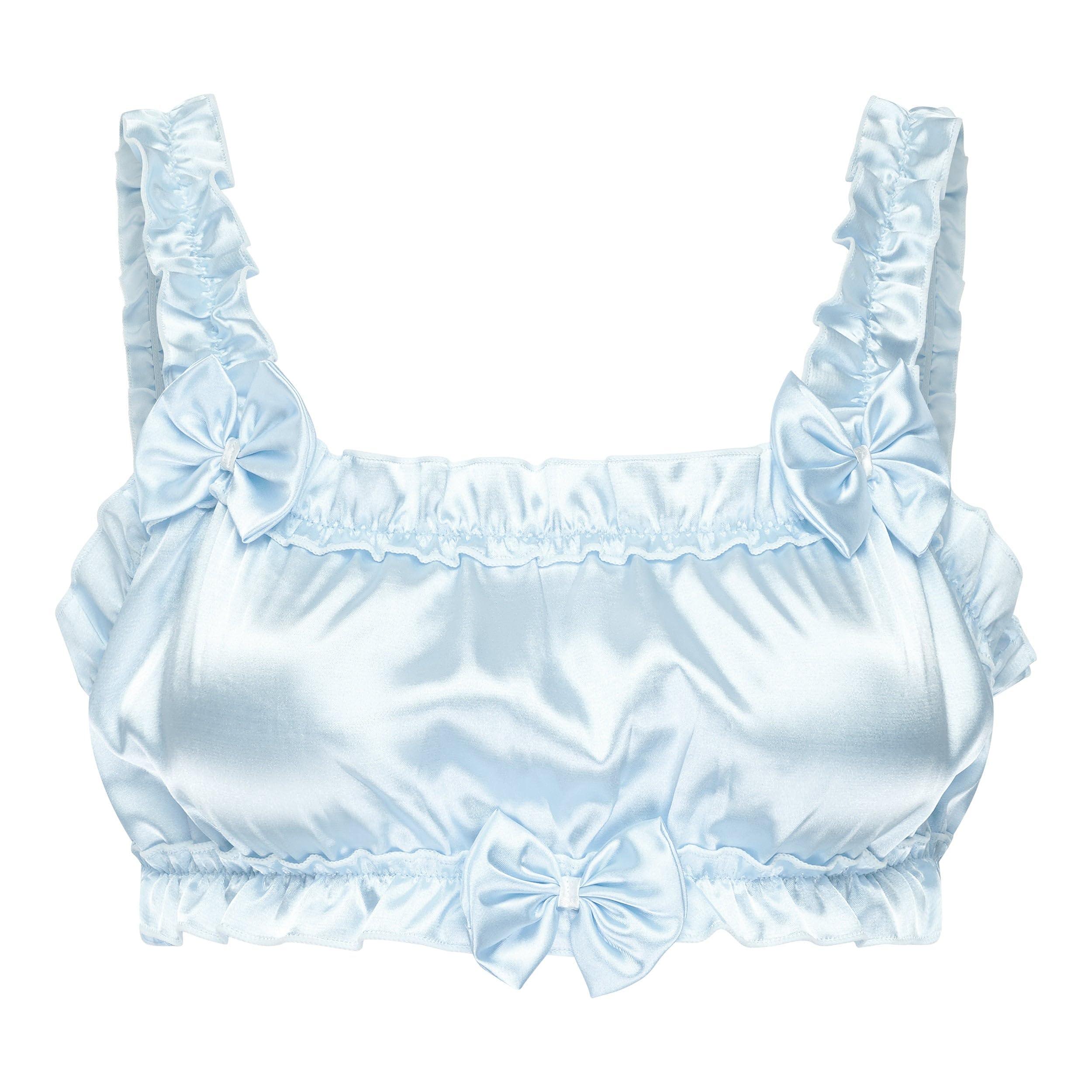 Satini Sissy Ruffled Fitted Bralette, Baby Blue, M