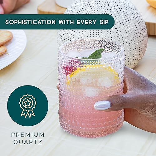 Miniatura 2 de Juego de 6, vasos transparentes de 10 onzas en caja de lujo, vasos de beber con cuentas en relieve, versátiles vasos de hobnail para todas las