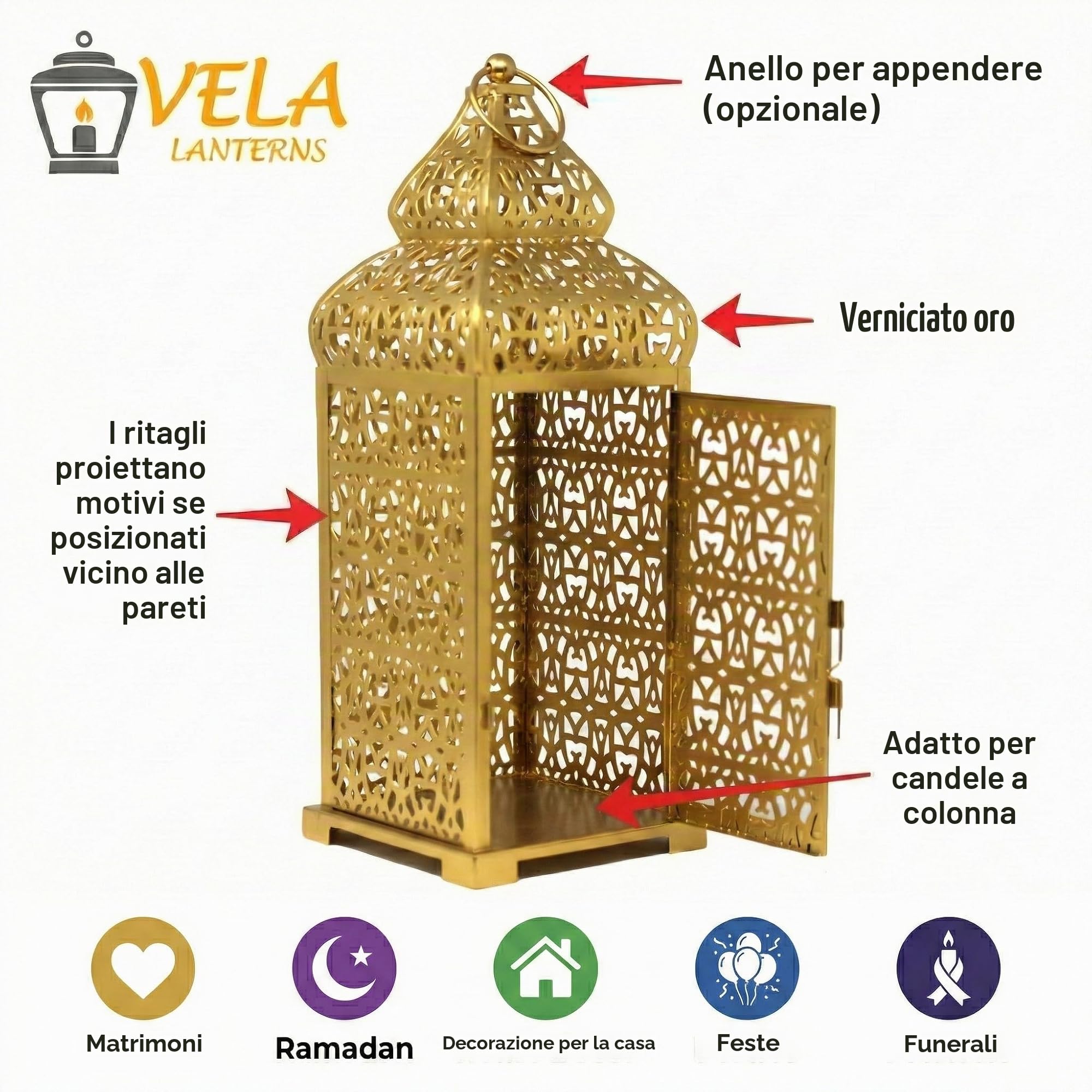Vela Lanterns Tempio Marocchino Candele Lanterne, Oro, Set di 2