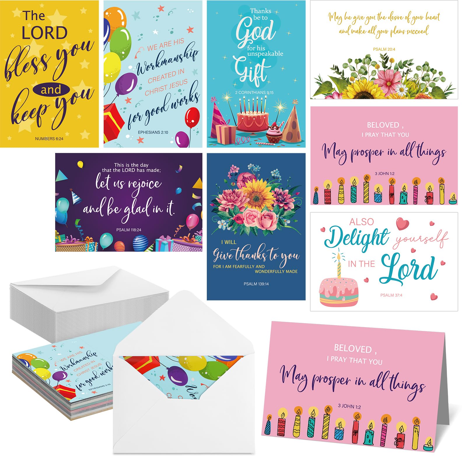 Zhanmai 24 Pcs Religious Birthday Cards Bulk with Scripture Bible Verse Assorted Christian Blessings Birthday Greeting Cards 4 x 6 Inch Inspirational