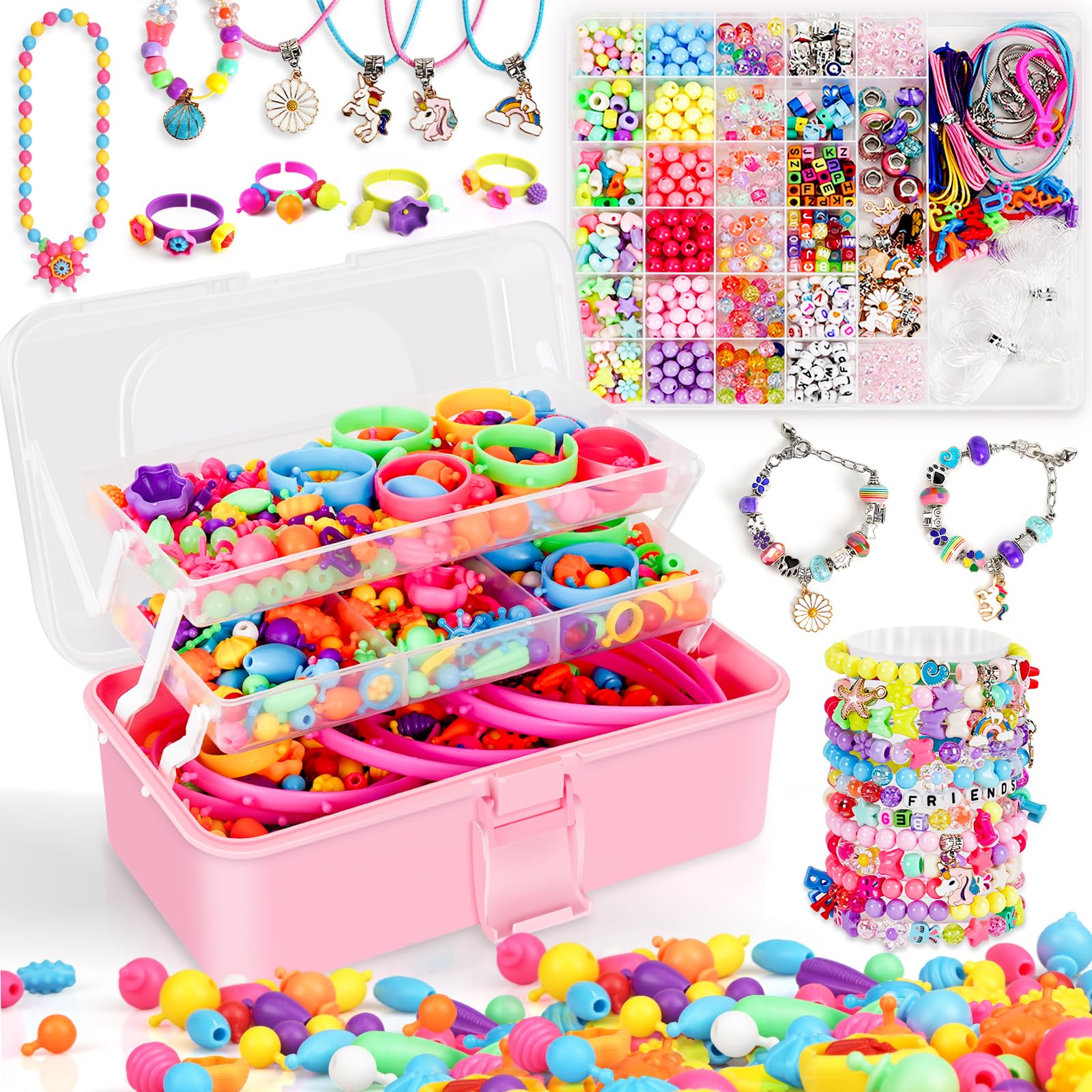 Amazon.com: FUNZBO 1600 Pcs Pop Beads with Bracelet Making Kit