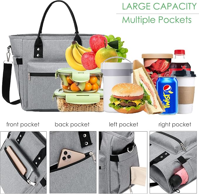 Lunch Bags for Women - Large Lunch Bag for Work, Picnics, and Camping, Insulated Lunch Bags for Women, Lunch Tote Lunch Box for Women Commuters, Boite a Lunch Femme, Sac a Lunch Femme (Clip-On Strap)