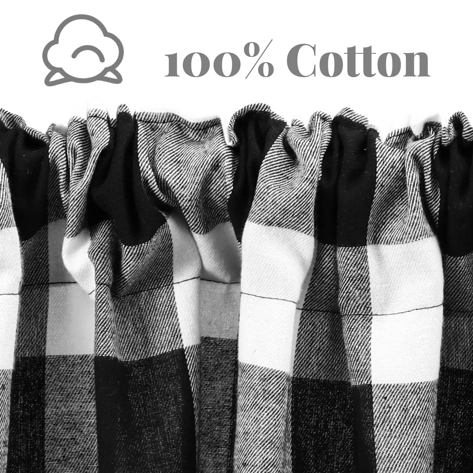 Tatuo Lot de 4 rideaux à carreaux de buffle - Cantonnières de fenêtre style ferme - Cantonnières avec passe-tringle pour cuisine, salle de bain, salon - 40,6 x 142,2 cm (noir-blanc)