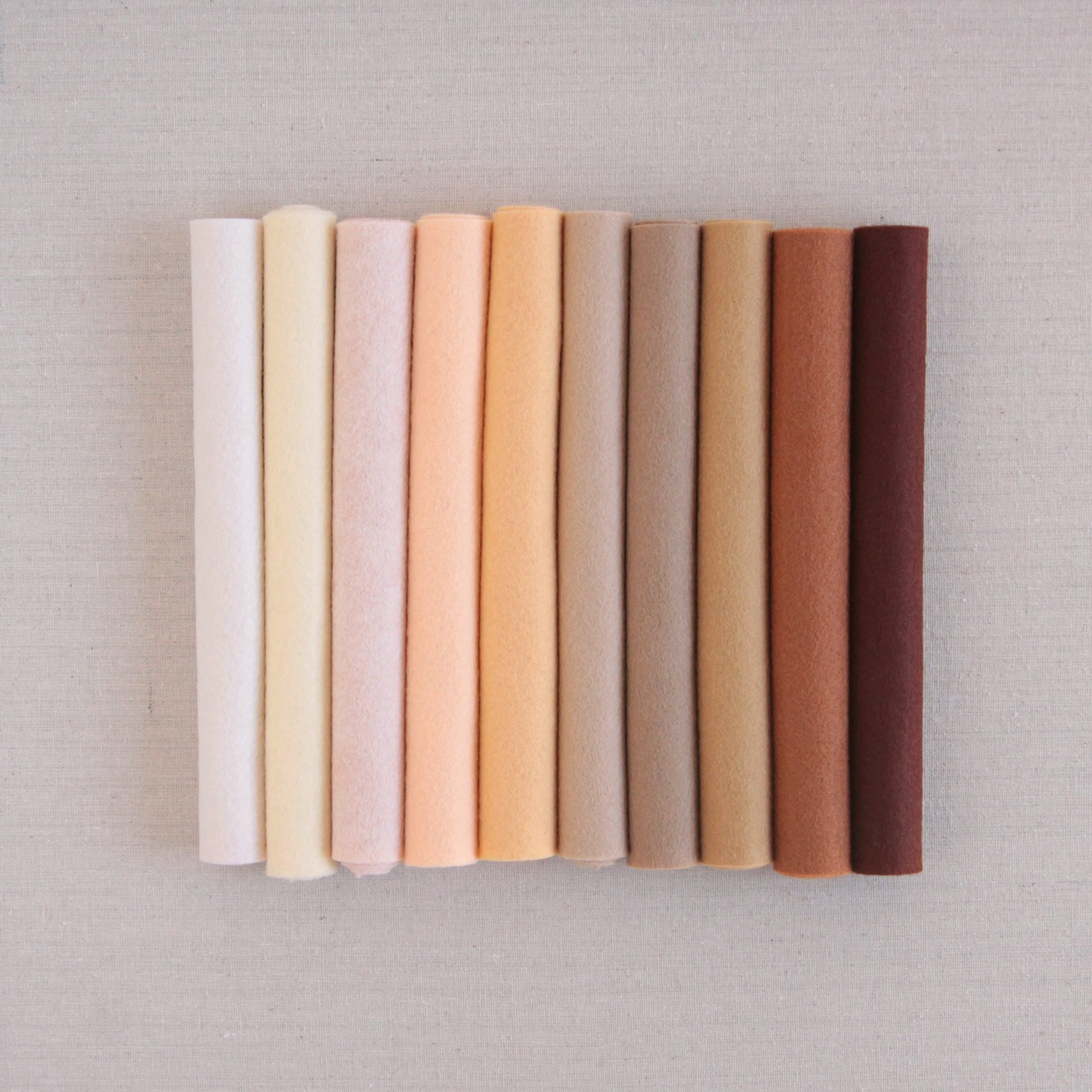 Wool Felt, 10 pcs 9"x12" in Skin Tone Colors, 1 mm Thick, Soft & Pliable, Wool Blend Felt, Doll Face 9"x12"