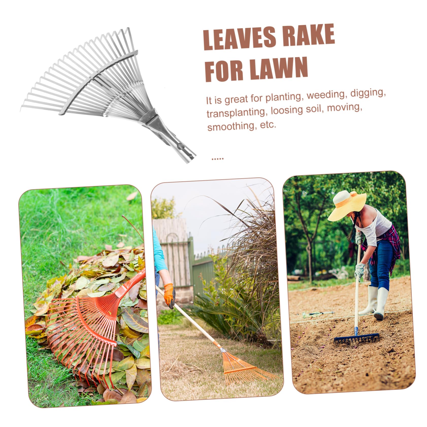 Supvox Gartenrechen aus Edelstahl mit Ausziehbarem Stiel Leichter und Multifunktionaler Rasenrechen für Gartenarbeit und Bodenlockerung im Außenbereich