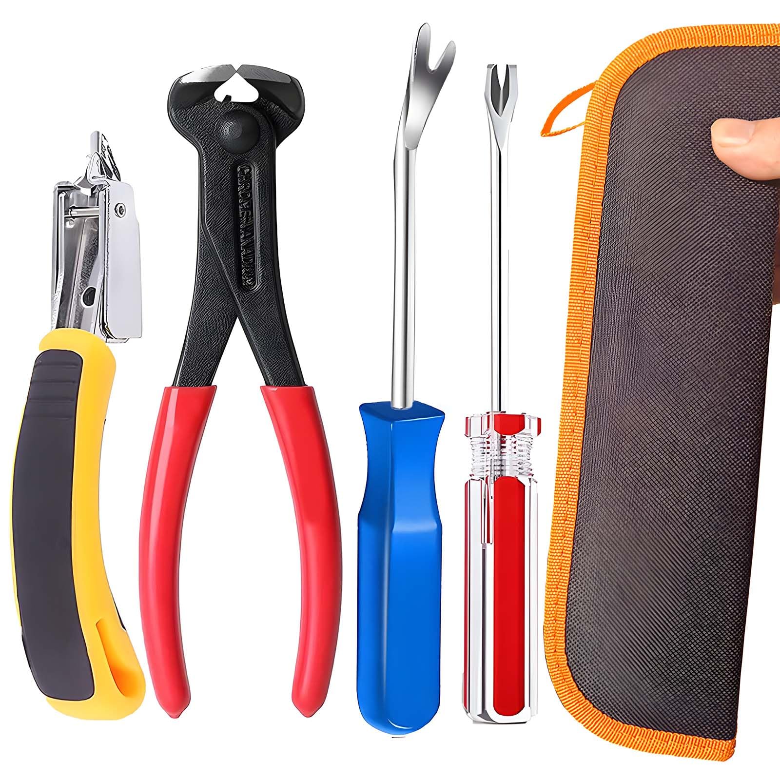 Upholstery Staple Remover Tack Puller Nail Remover Tool Set Nail Puller Plier, Staple Puller, Tack Lifter, Fastener Remover, for Furniture Floor Wall Wooden Case Photo Frame with a Leather Zipper Bag