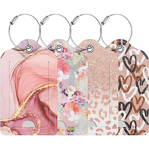 4 Pack PU Leather Luggage Tags for Suitcase, Travel Cruise Luggage Tag with Privacy...