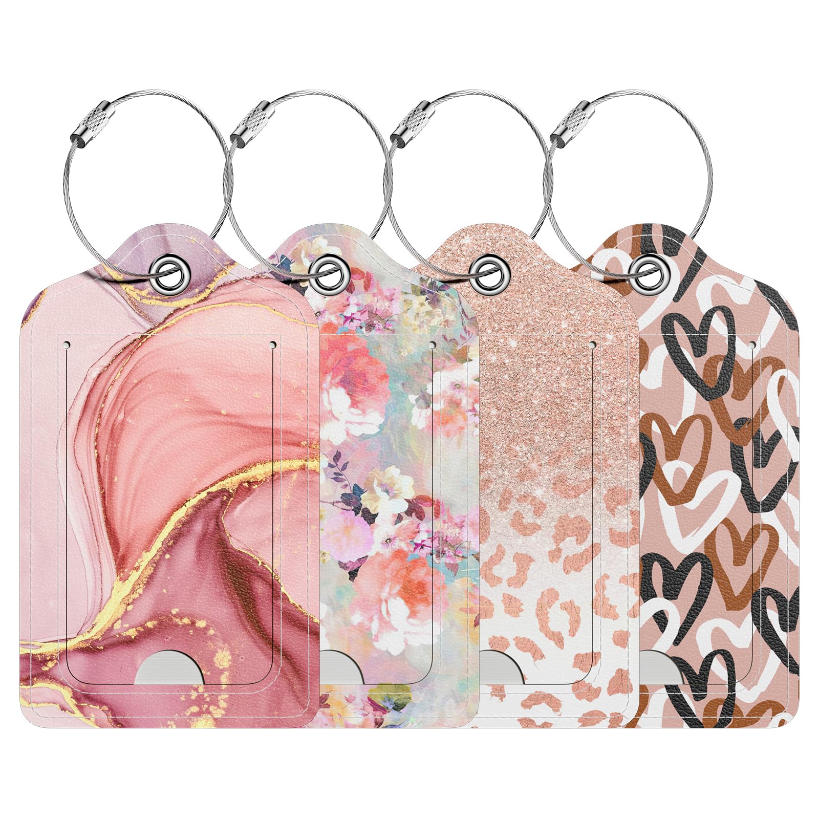 Hsxnam 4 Pack PU Leather Luggage Tags for Suitcase, Travel Cruise Luggage Tag with Privacy Flap, Name ID Label and Metal Loop for Women Men Baggage