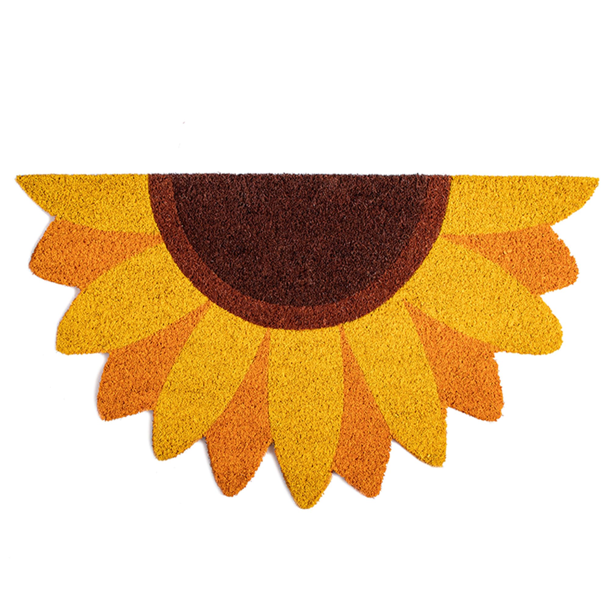 Fisura - Zerbino ingresso casa in cocco "girasole" con supporto antiscivolo in PVC. Zerbino dalla forma originale. Dimensioni: 70 cm x 40 cm x 1,5 cm. Giallo.