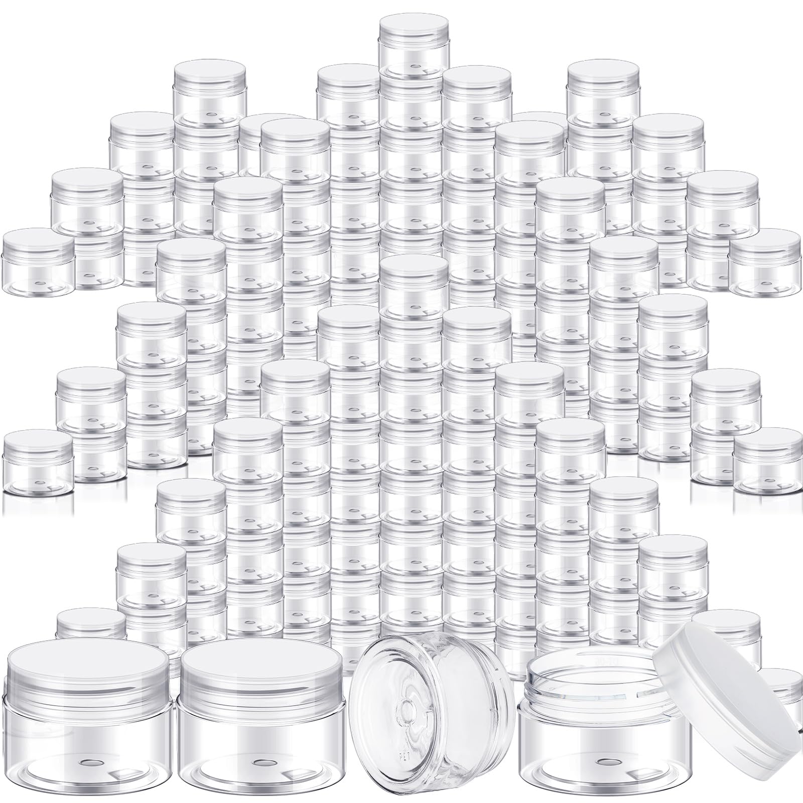 SATINIOR Lot de 100 petits bocaux en plastique transparent avec couvercles à large ouverture pour lotion, crème, strass, beurres corporels, rangement de voyage (transparent, 28,3 g)