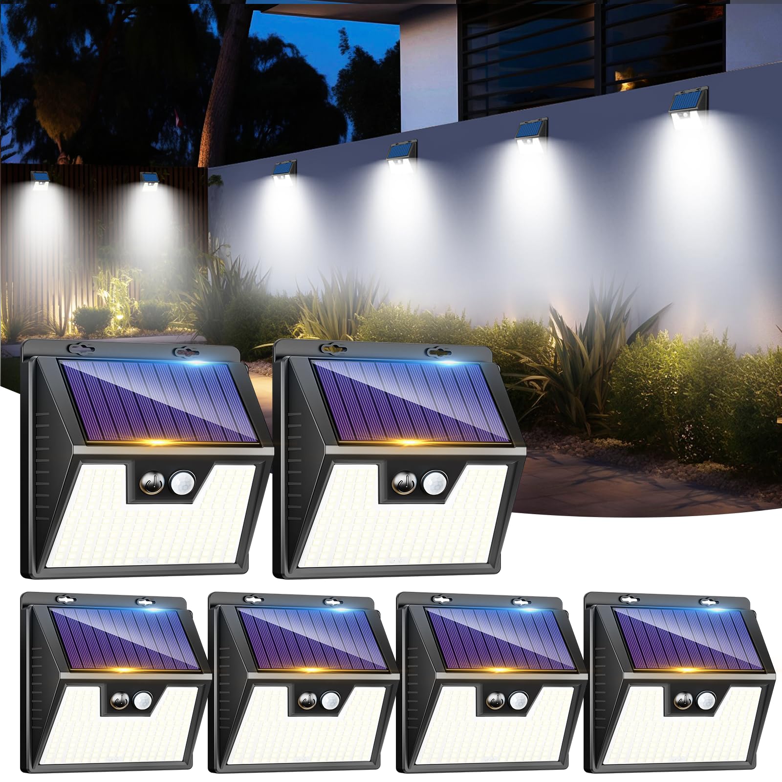 LOTMOS 6 Pack Solar Lights Outdoor Garden, 176 LED Ultra Bright Security Lights Motion Sensor