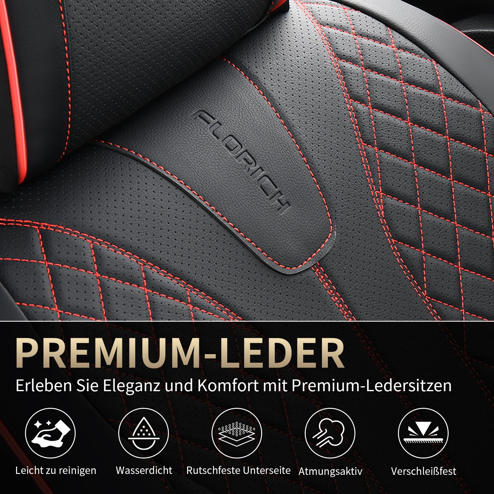 FLORICH Coprisedili Universali Coprisedili Coprisedili in Pelle Impermeabili Adatti alla Maggior Parte Delle Autovetture, SUV (Completo, Nero&Rosso Linea)