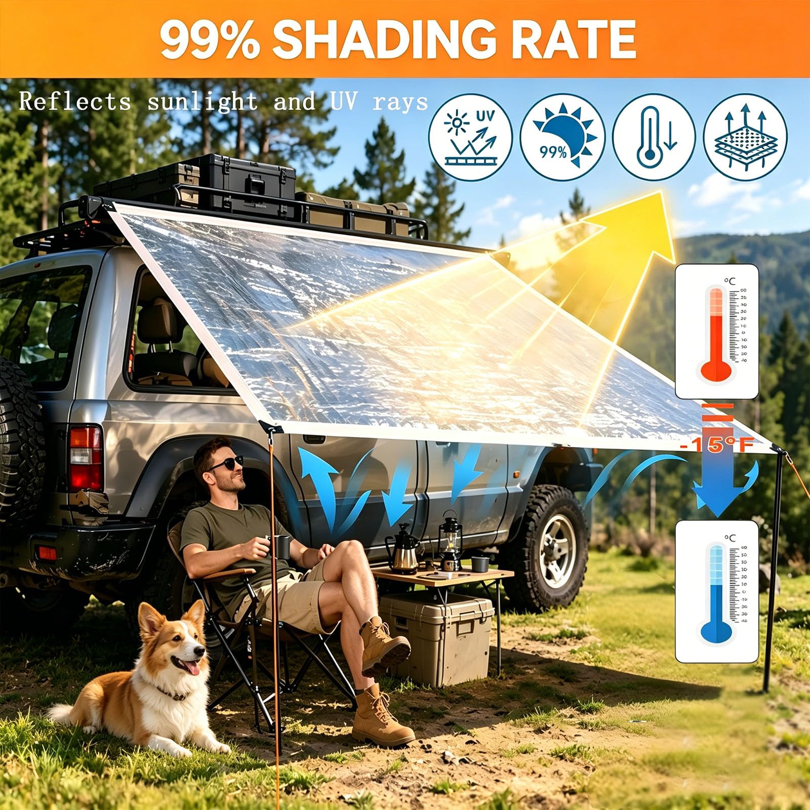 Telo Ombreggiante in Alluminio Riflettente al 99% 3x4m - Rete Parasole con Protezione UV per Copertura Auto, Parasole per Serra, Parasole per Cani, Raffreddamento per Giardino e Patio