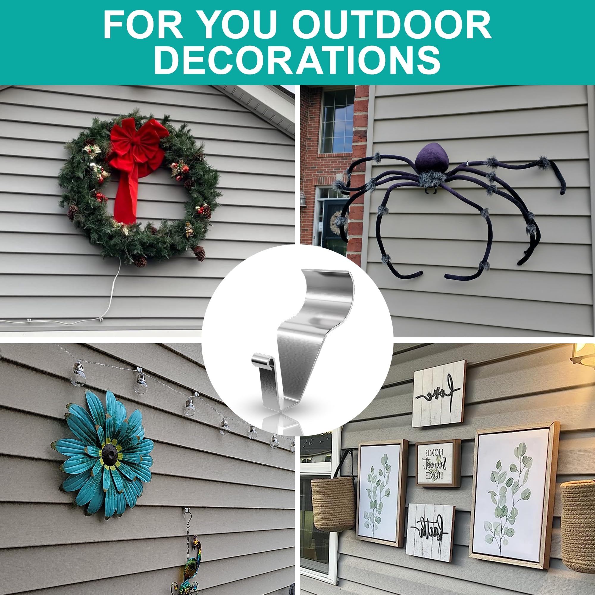 HUXOR 10 Pack Vinyl Siding Hooks for Hanging Outdoor, Heavy Duty Stainless Steel Siding Hooks, No Hole Vinyl Siding Hangers for Hanging Outdoor String Light, Plant, Wreath