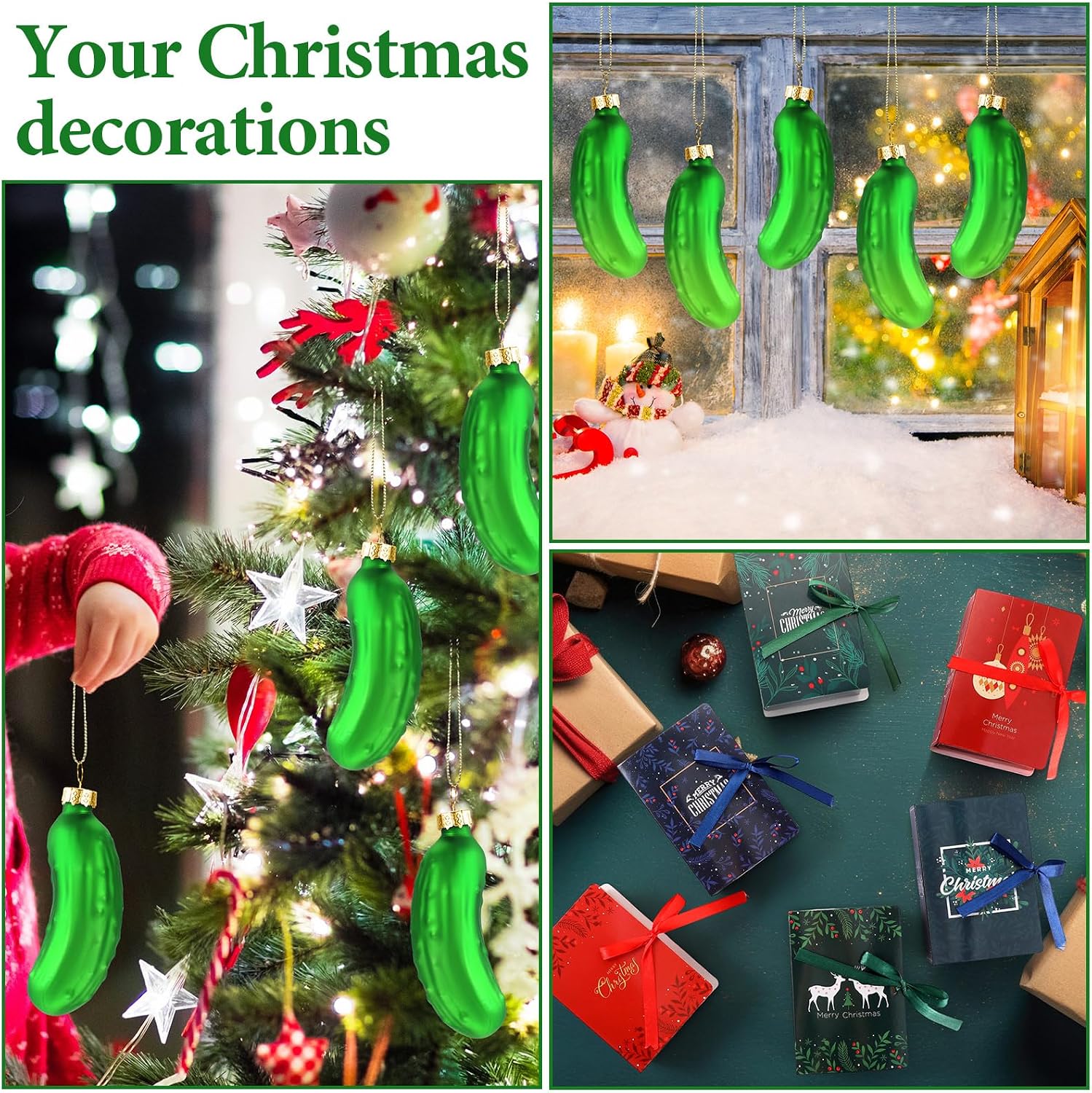 Shappy 6 Set Christmas Pickle Ornaments Tradition Glass Pickle Decor with Cards Gift Boxes Christmas Tree Hanging Decorations Thank You Gifts for Xmas Party Favors (Classic Pickles)