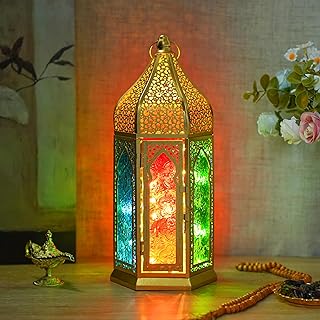 TRIROCKS Moroccan Lantern – 12'' Gold Hexagonal Candle Lantern with Temp...