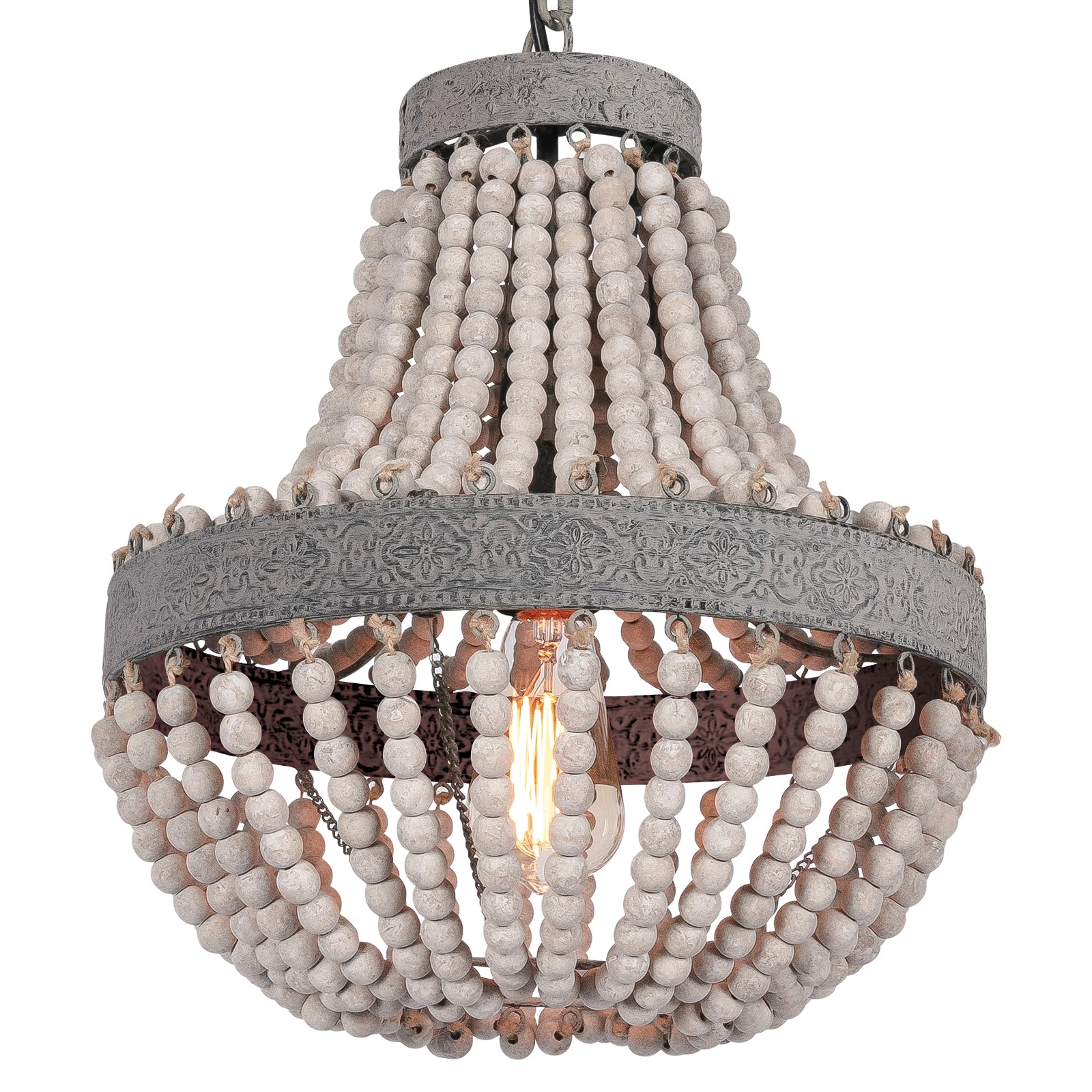 ANKARL Wood Beaded Chandelier, Boho Light Fixtures Lights,Farmhouse Pendant Light, Rustic Ceiling Hanging Light for Bedroom, Living Room, Dining Room, 13.8"