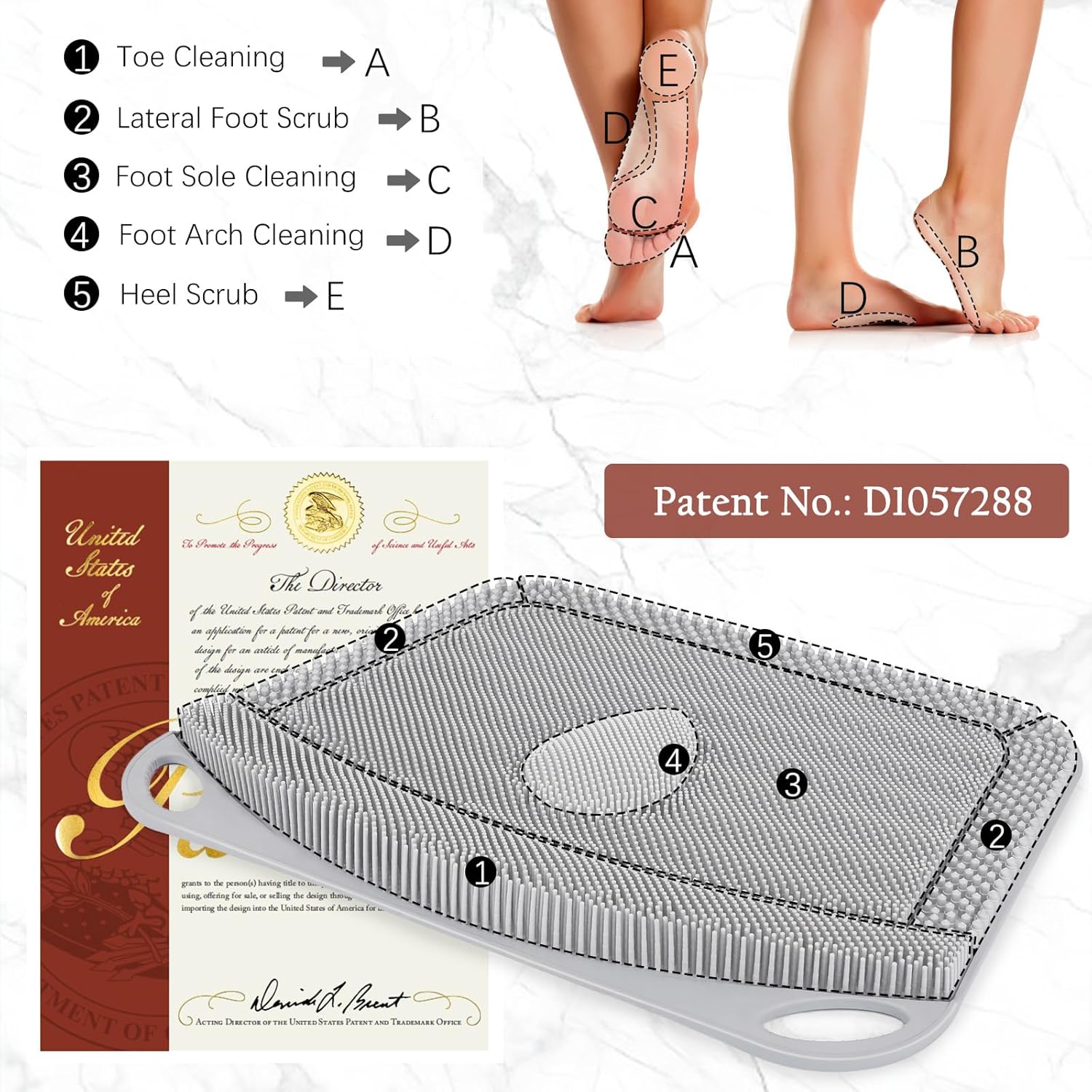 FREATECH Large Shower Foot Scrubber Mat, Silicone Foot Cleaner Brush to Clean, Exfoliate and Massage Feet Without Bending Over, Improve Foot Appearance and Overall Health, Grey - 17.3" x 13"