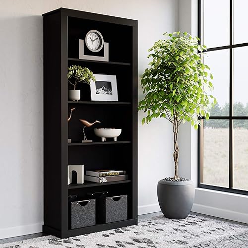Edenbrook Sumac Bookcase, 5-Shelf Organizer for Bedroom Furniture or Home Office Furniture, Black Bookshelf, 12.8D x 31.5W x 72.8H in