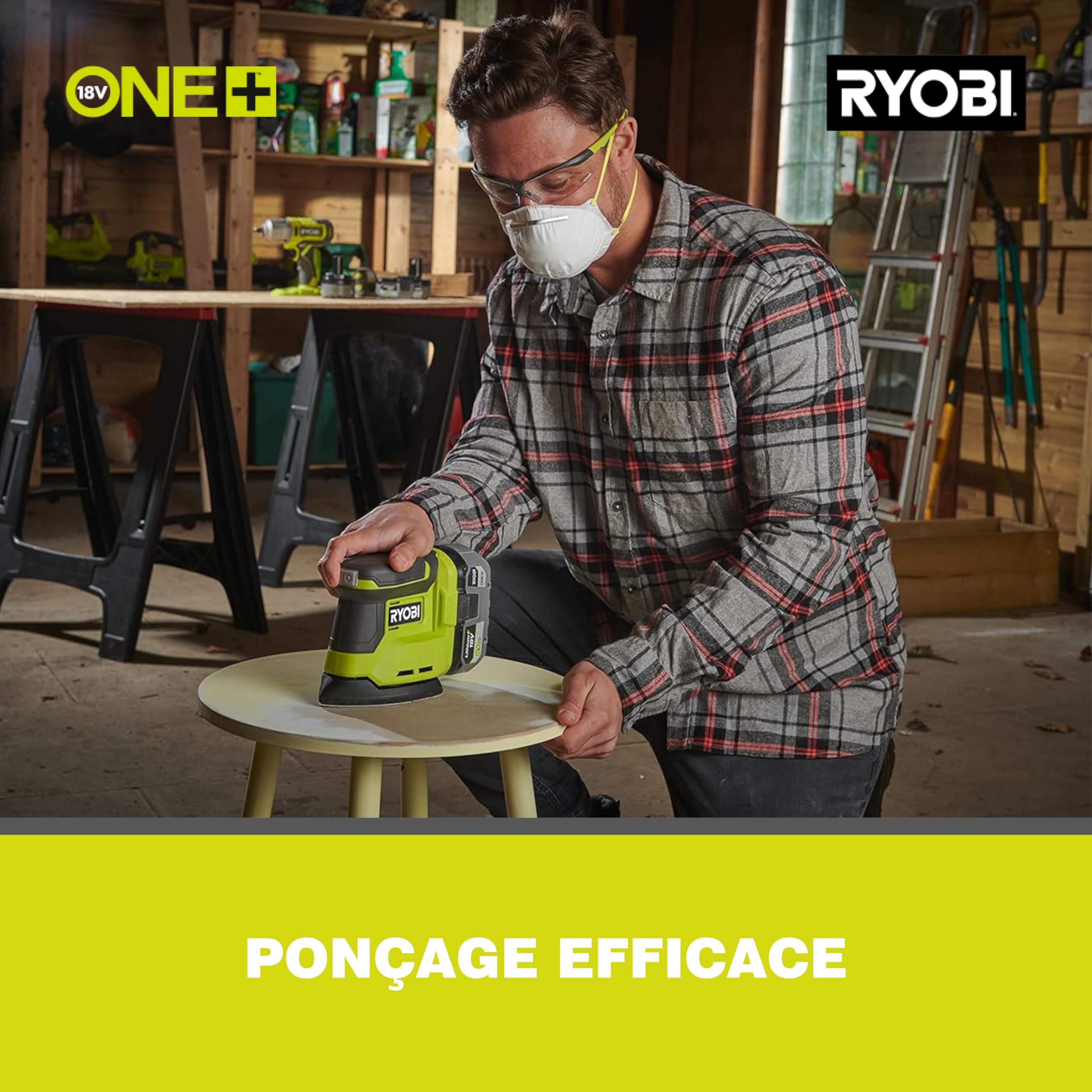 RYOBI - Ponceuse Triangulaire Sans Fil 18V ONE+ RPS18-0 – Semelle Détail, Collecteur Poussière, Compacte et Maniable – Idéale Finitions, Angles – Batterie Non Incluse